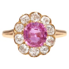 Antique 1.20ct Fancy Pink Sapphire and Diamond Cluster Ring in 18kt Yellow Gold