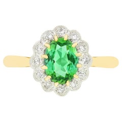 Antique 1.20ct Green Tourmaline and Diamond Cluster Ring, c.1930s