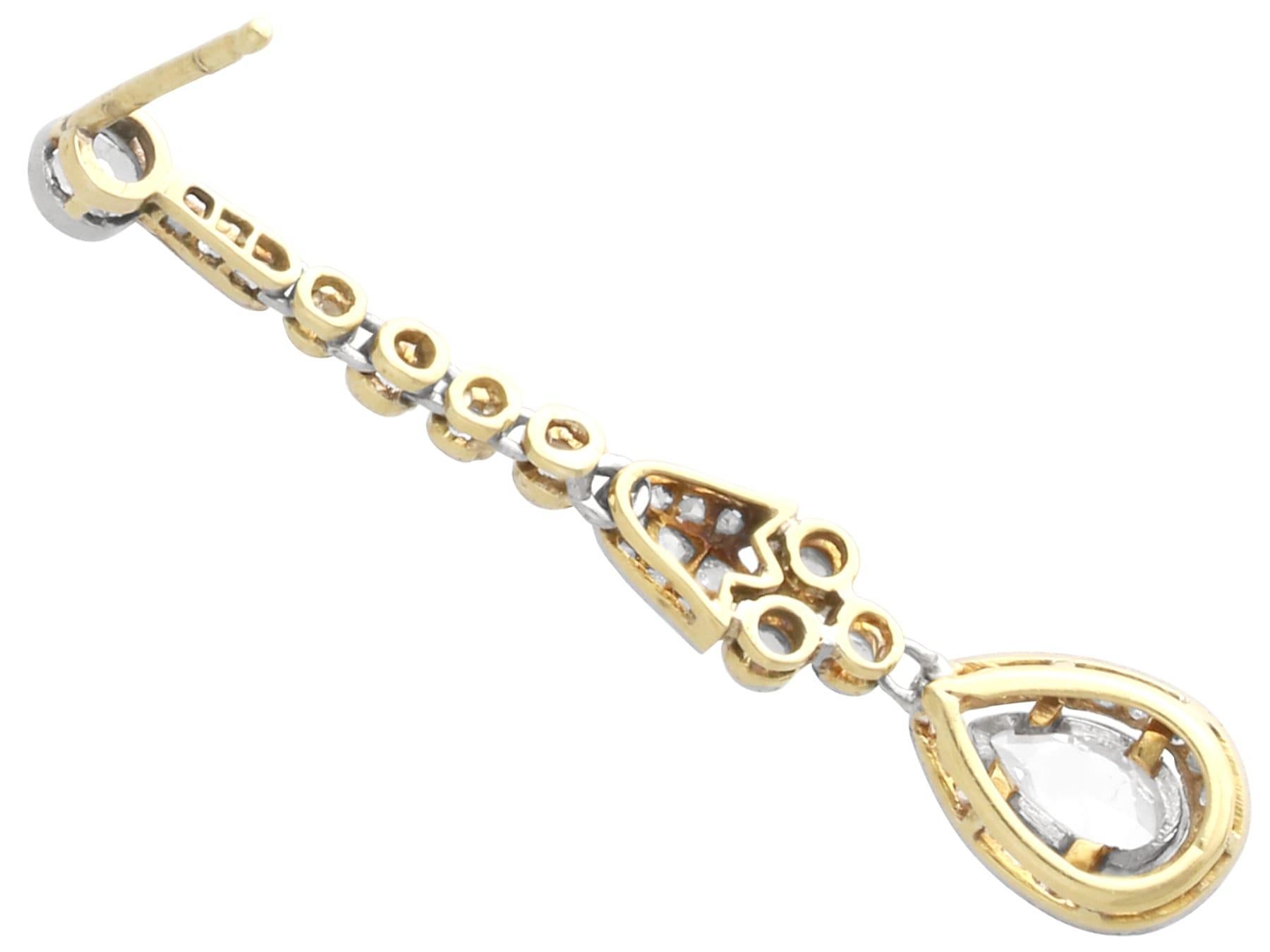 Antichi orecchini a goccia in oro giallo 15k e diamanti da 1,21 carati Circa 1900 in vendita 6