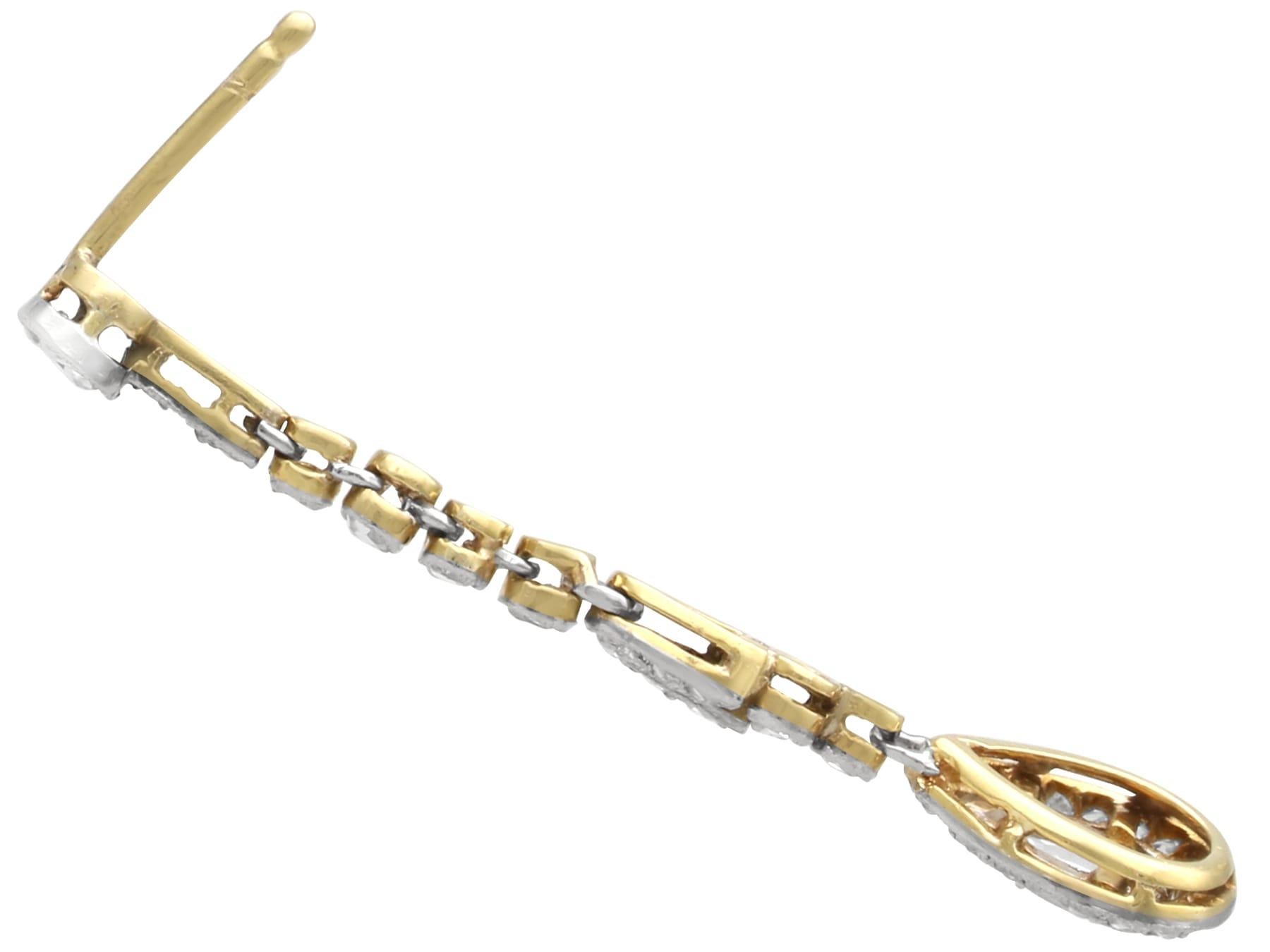 Antichi orecchini a goccia in oro giallo 15k e diamanti da 1,21 carati Circa 1900 in vendita 5