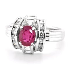 Antique 1.21 Carat Natural Ruby and Diamond Ring Set in Platinum
