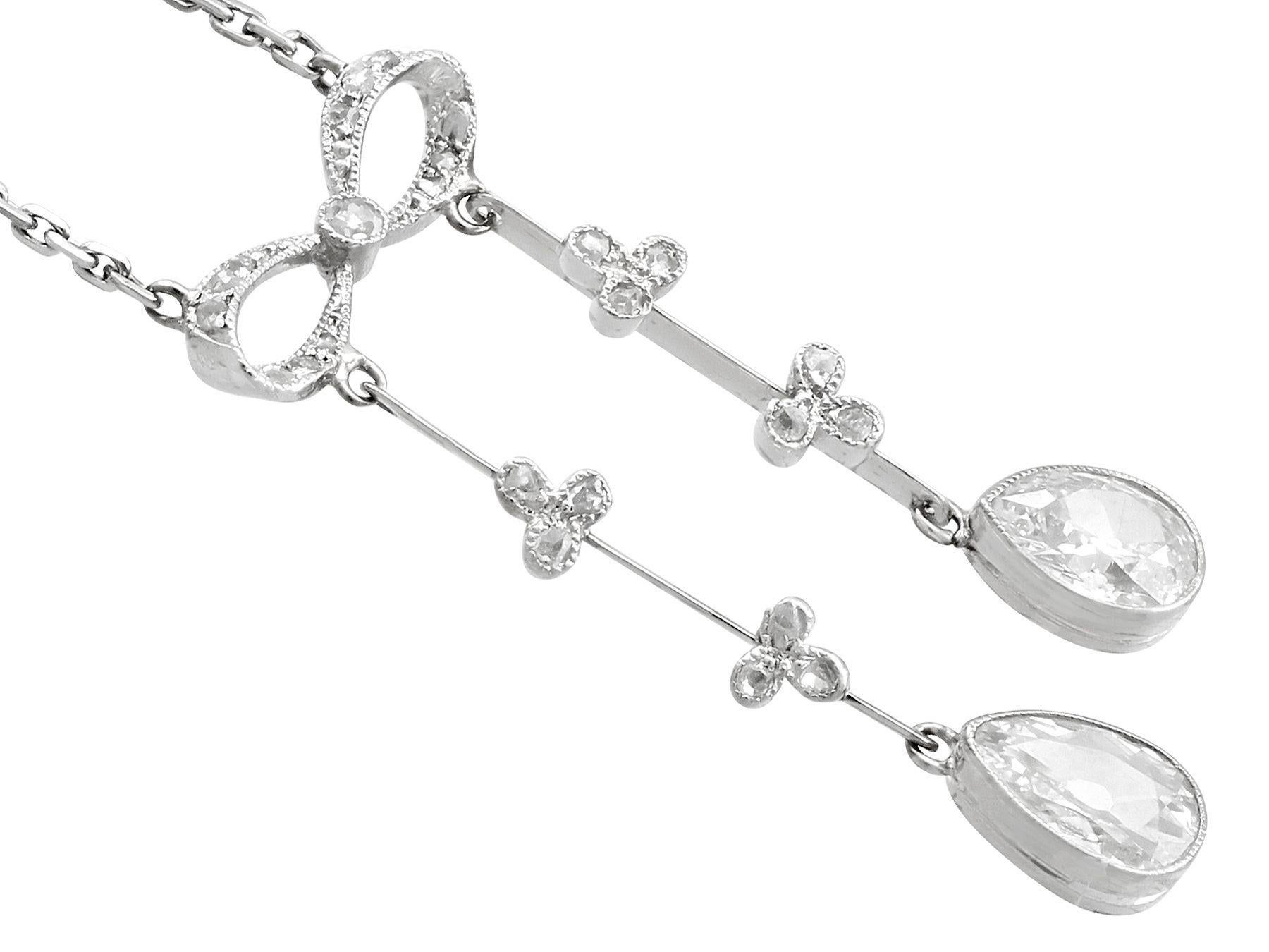 Pear Cut Antique 1.22 Carat Diamond and White Gold Necklace For Sale