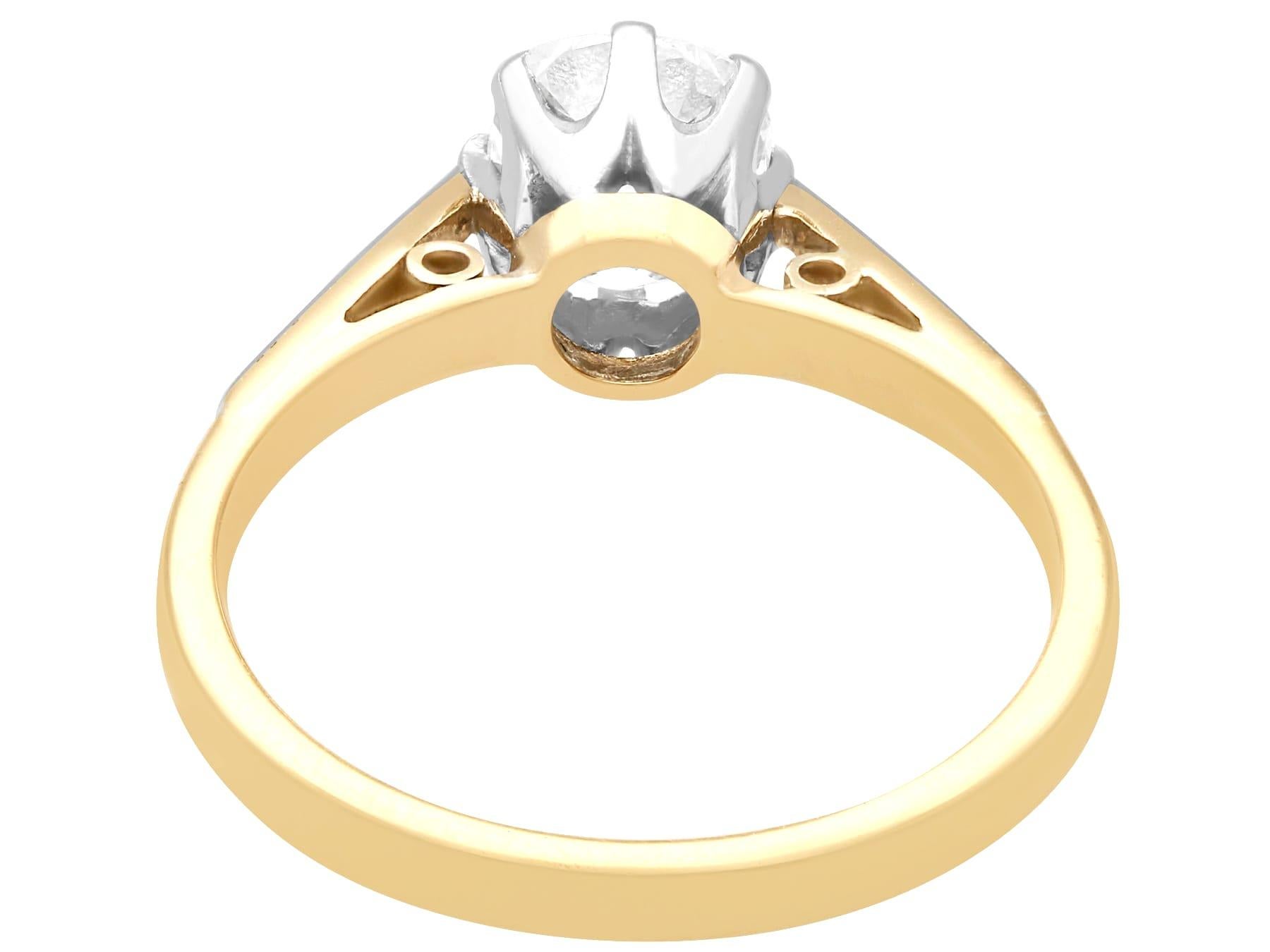 Women's or Men's Antique 1.23 Carat Diamond and 18k Yellow Gold Solitaire Ring, circa 1910 For Sale