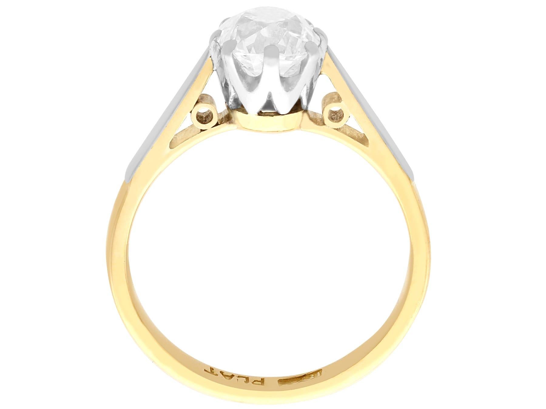 Antique 1.23 Carat Diamond and 18k Yellow Gold Solitaire Ring, circa 1910 For Sale 1