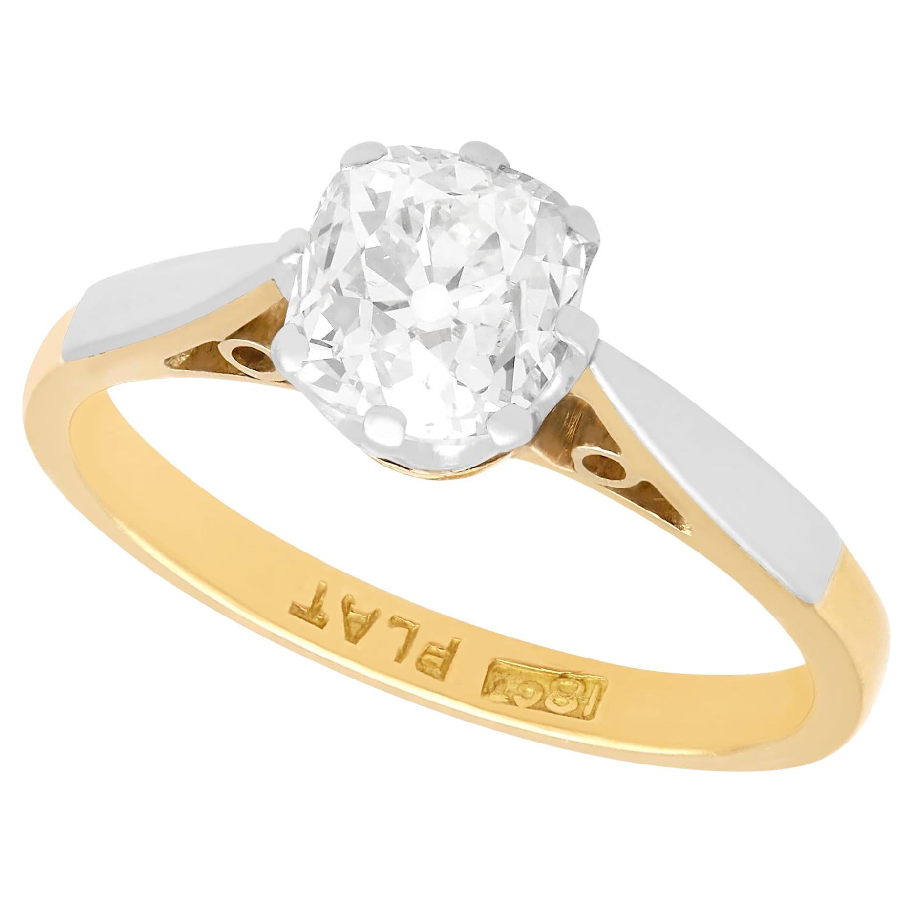 Antique 1.23 Carat Diamond and 18k Yellow Gold Solitaire Ring, circa 1910 For Sale