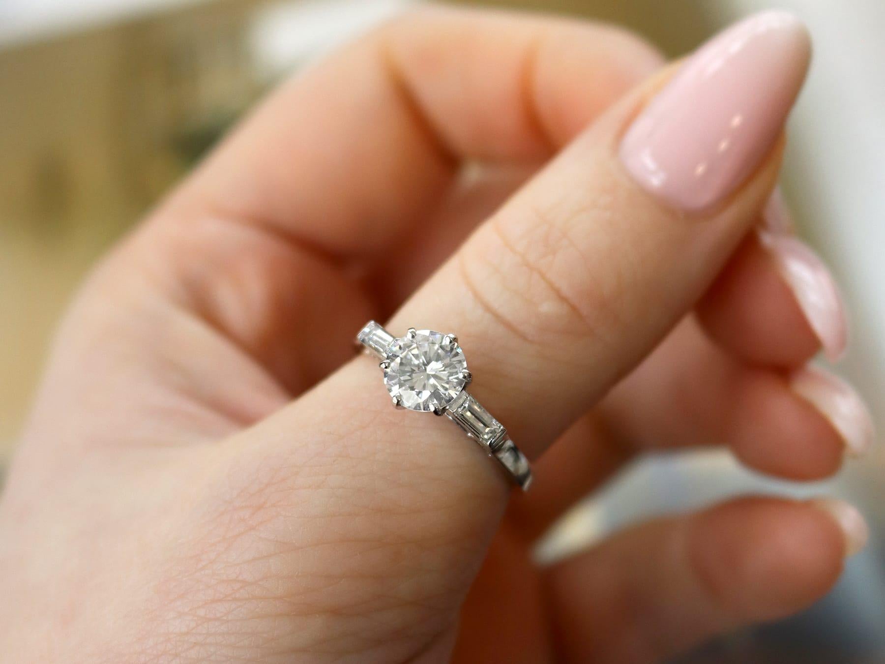 Brilliant Cut Antique 1.24 Carat Diamond and Platinum Solitaire Engagement Ring For Sale