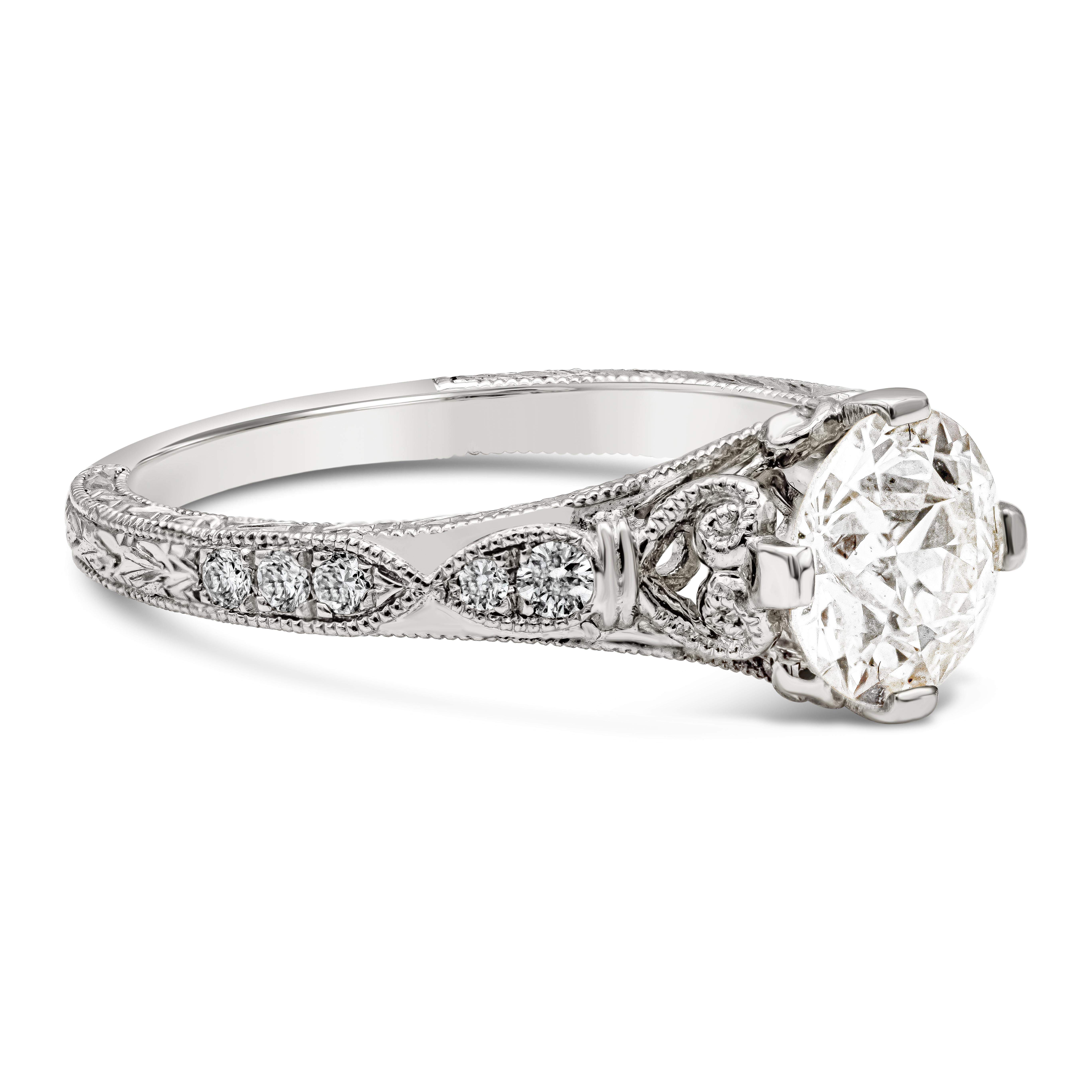 Art Deco Antique 1.24 Carats Old European Cut Diamond Engagement Ring For Sale
