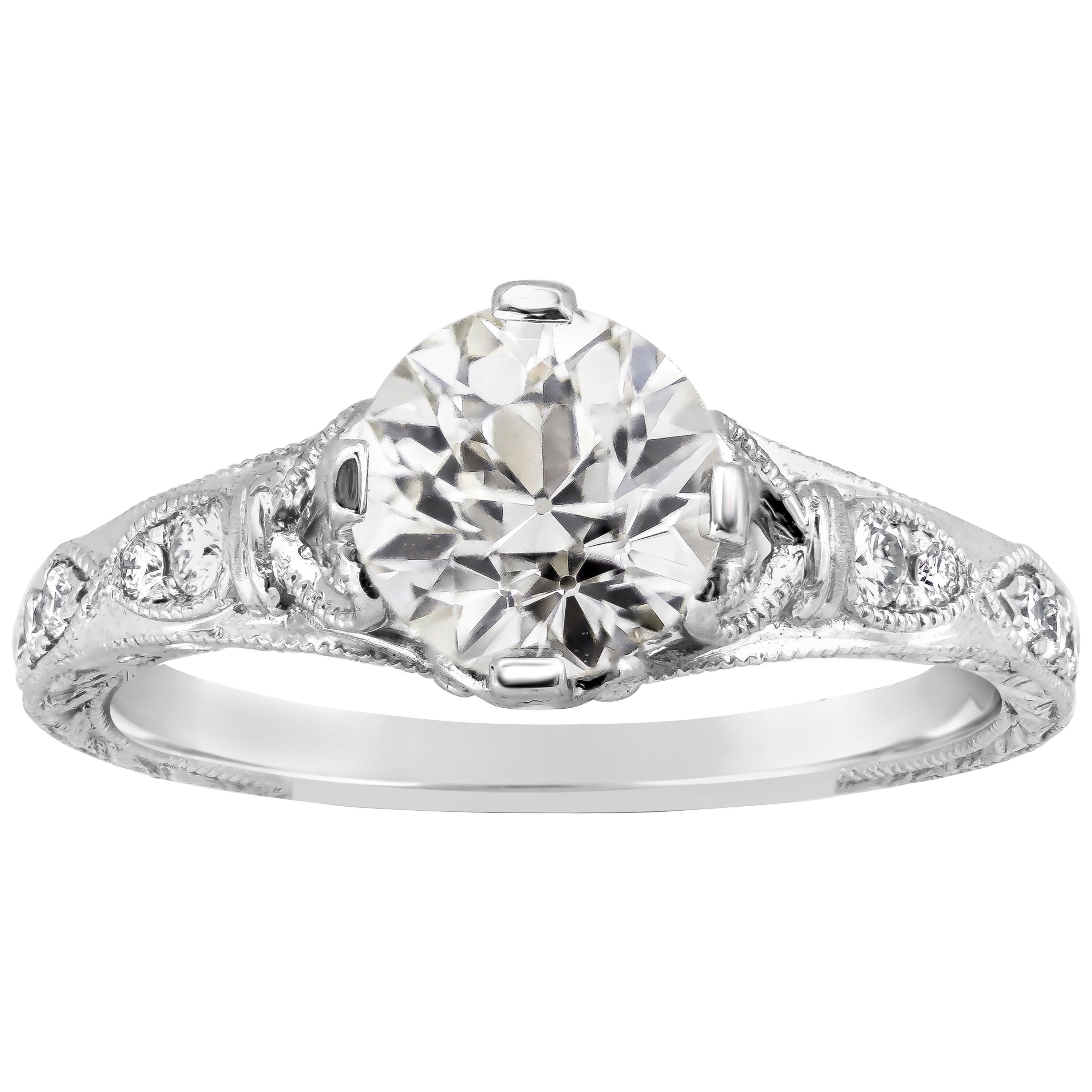 Art Deco 1.24 Carat Old European Cushion Cut Diamond Engagement Ring at
