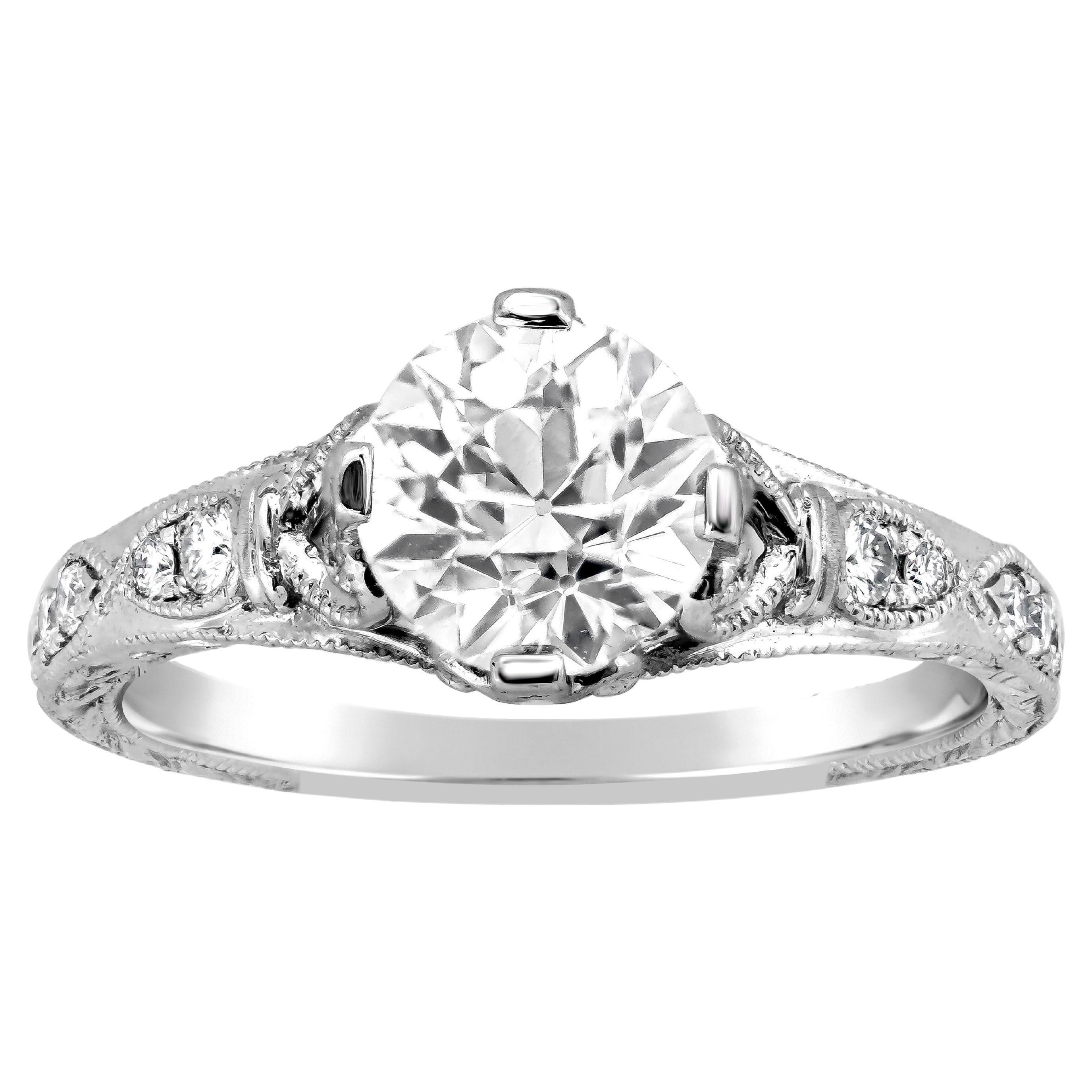 Antique 1.24 Carats Old European Cut Diamond Engagement Ring For Sale