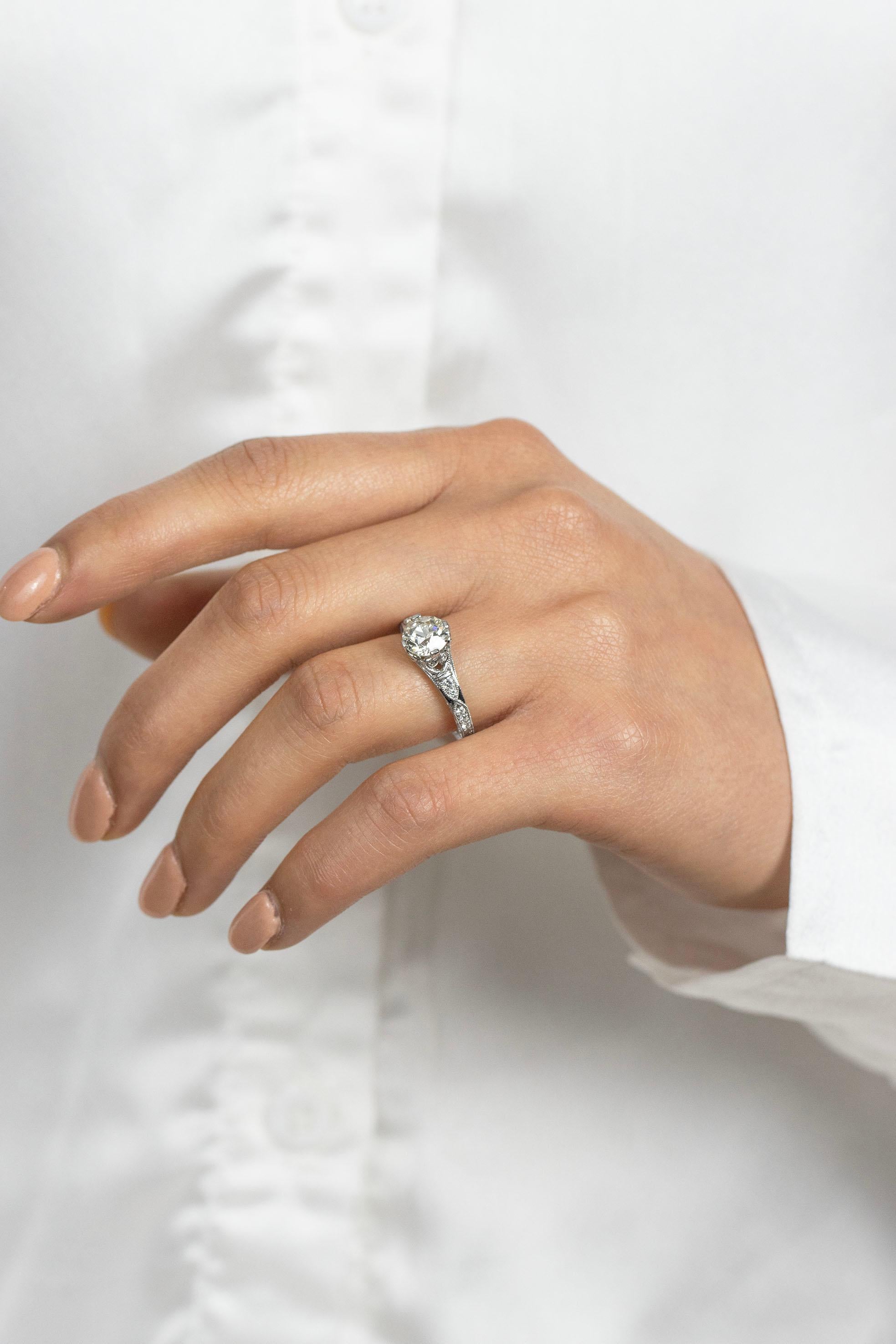Bague de fiançailles ancienne en diamant taille vieille Europe de 1,24 carat Pour femmes en vente
