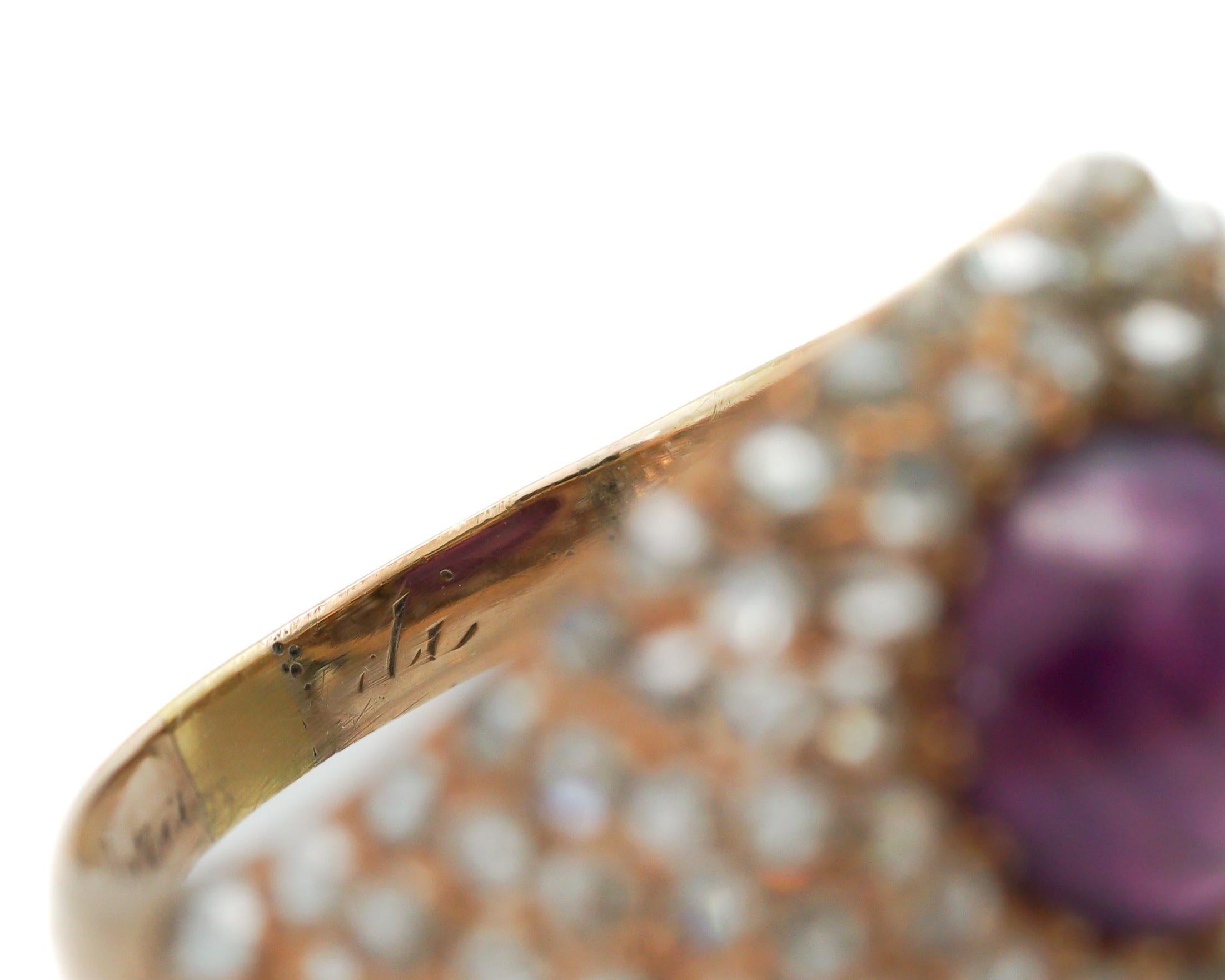 Antique 1.25 Carat Diamond and Burma Ruby 14 Karat Rose Gold Ring 2