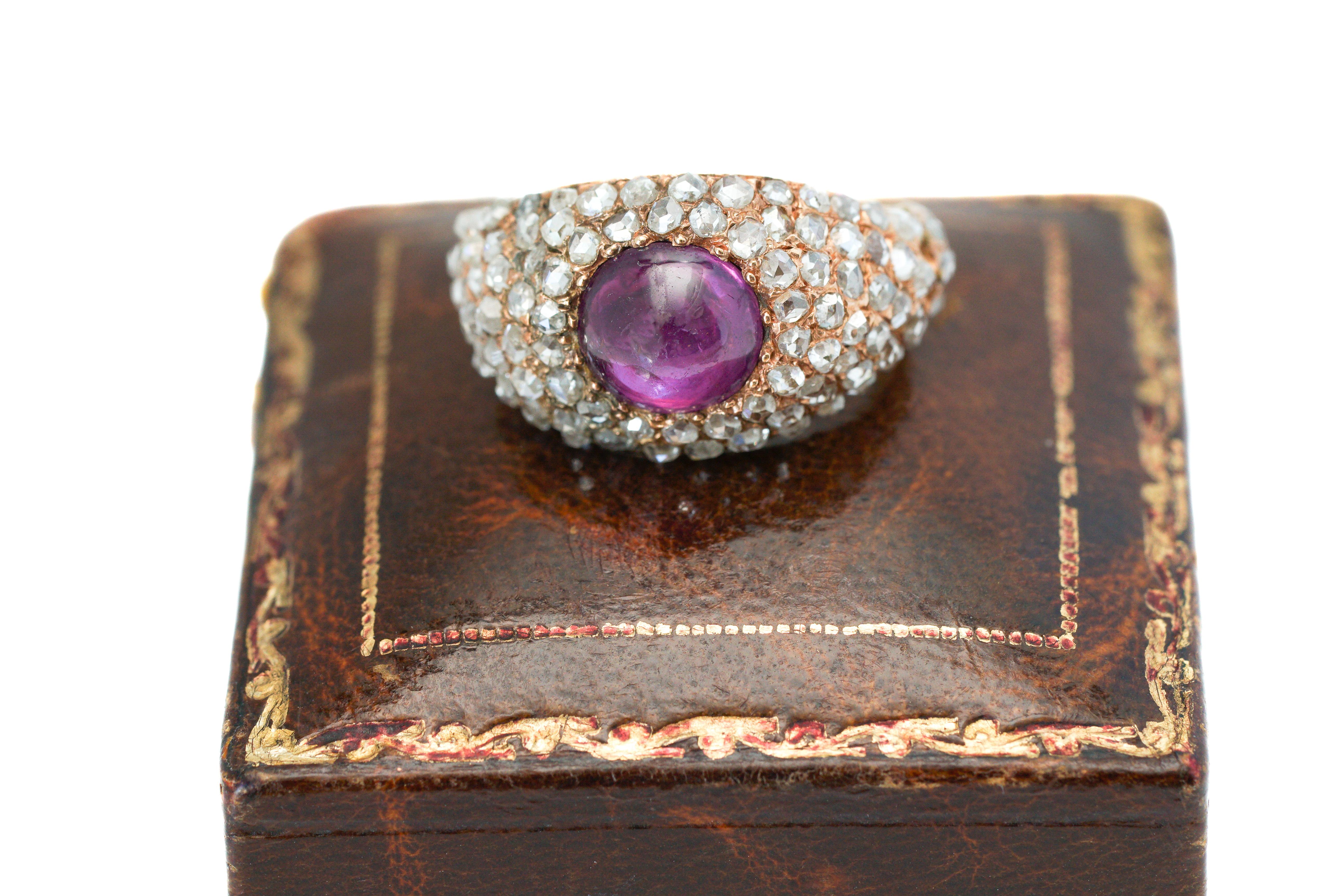 Antique 1.25 Carat Diamond and Burma Ruby 14 Karat Rose Gold Ring 4