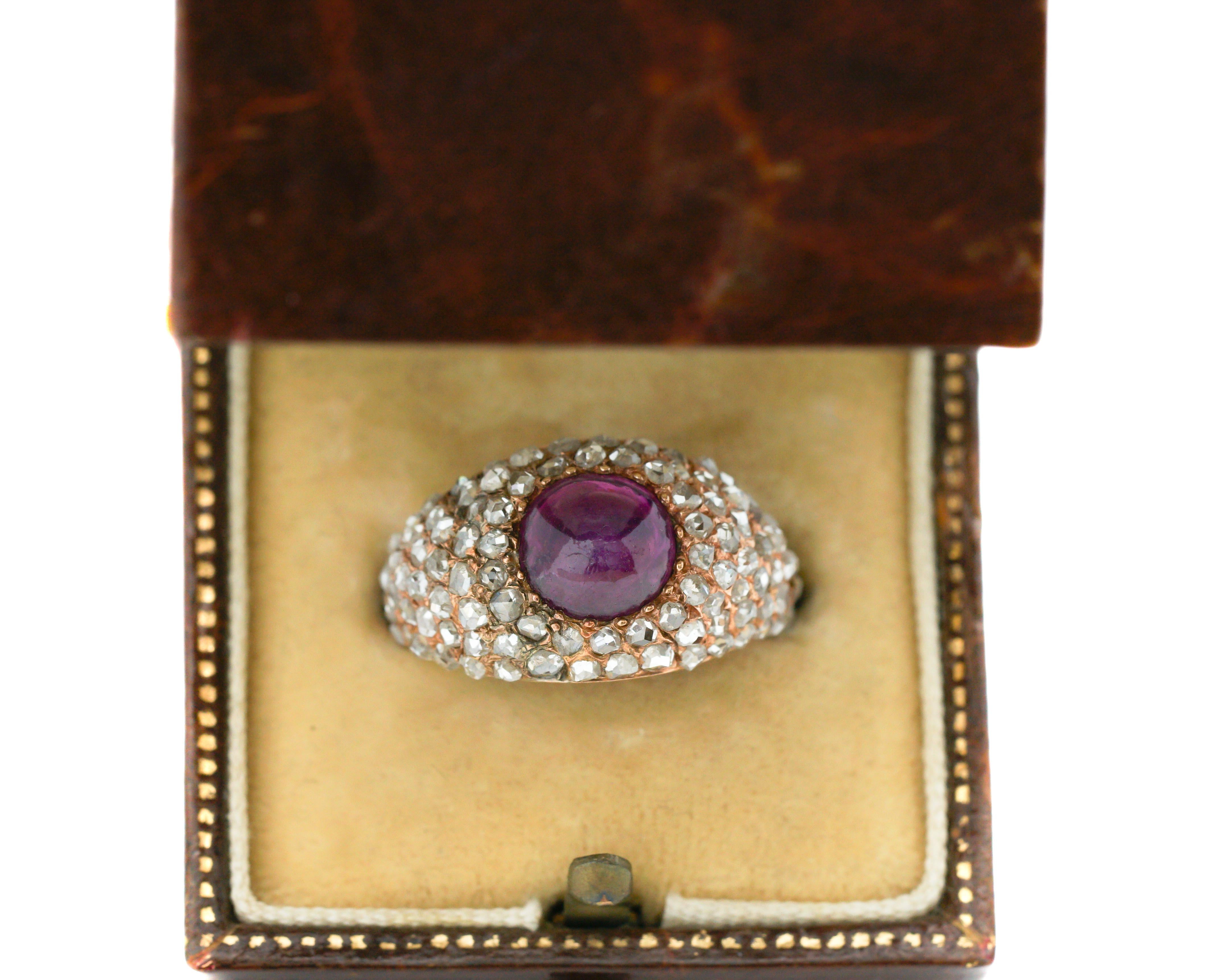 Antique 1.25 Carat Diamond and Burma Ruby 14 Karat Rose Gold Ring 6