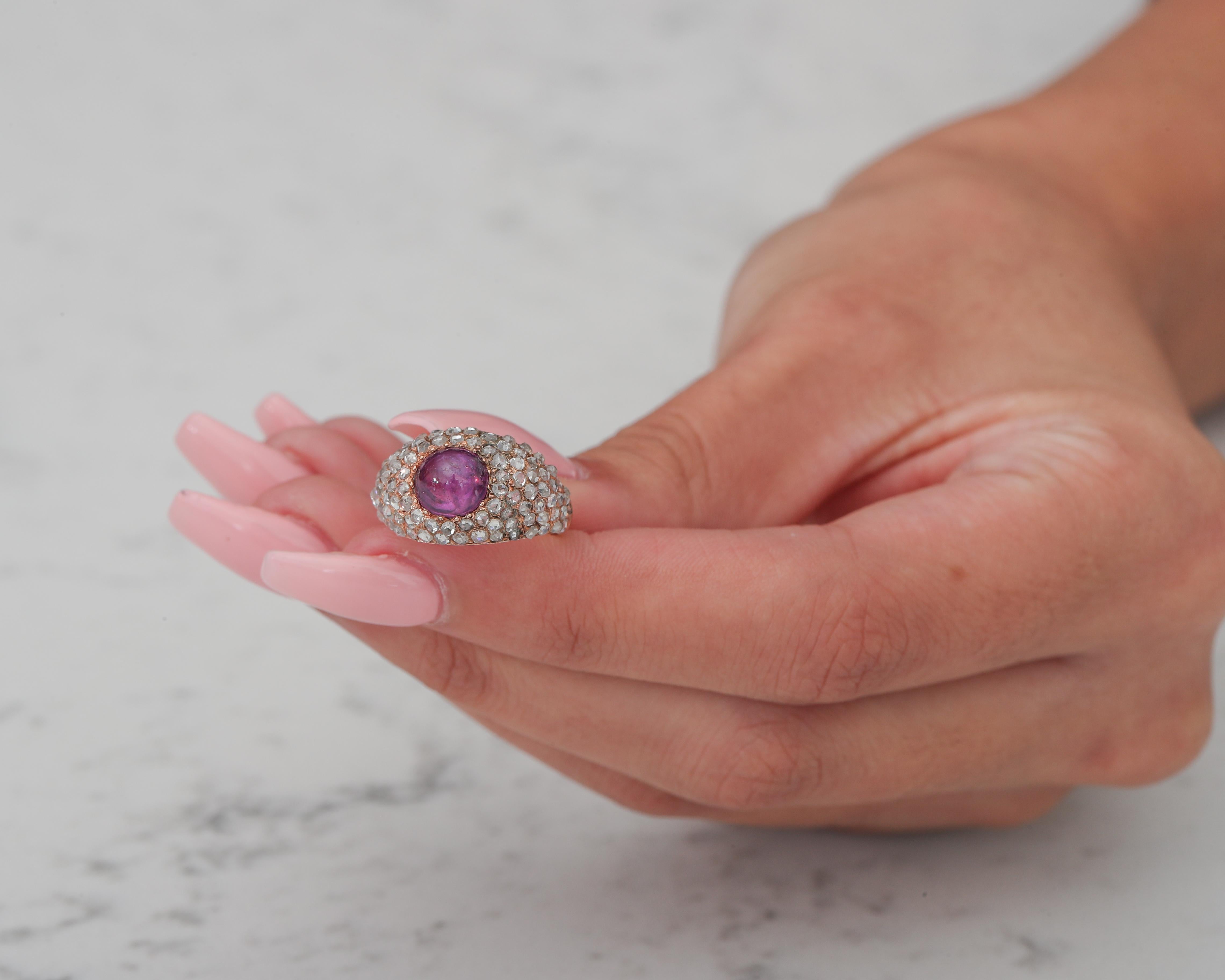 Antique 1.25 Carat Diamond and Burma Ruby 14 Karat Rose Gold Ring 8