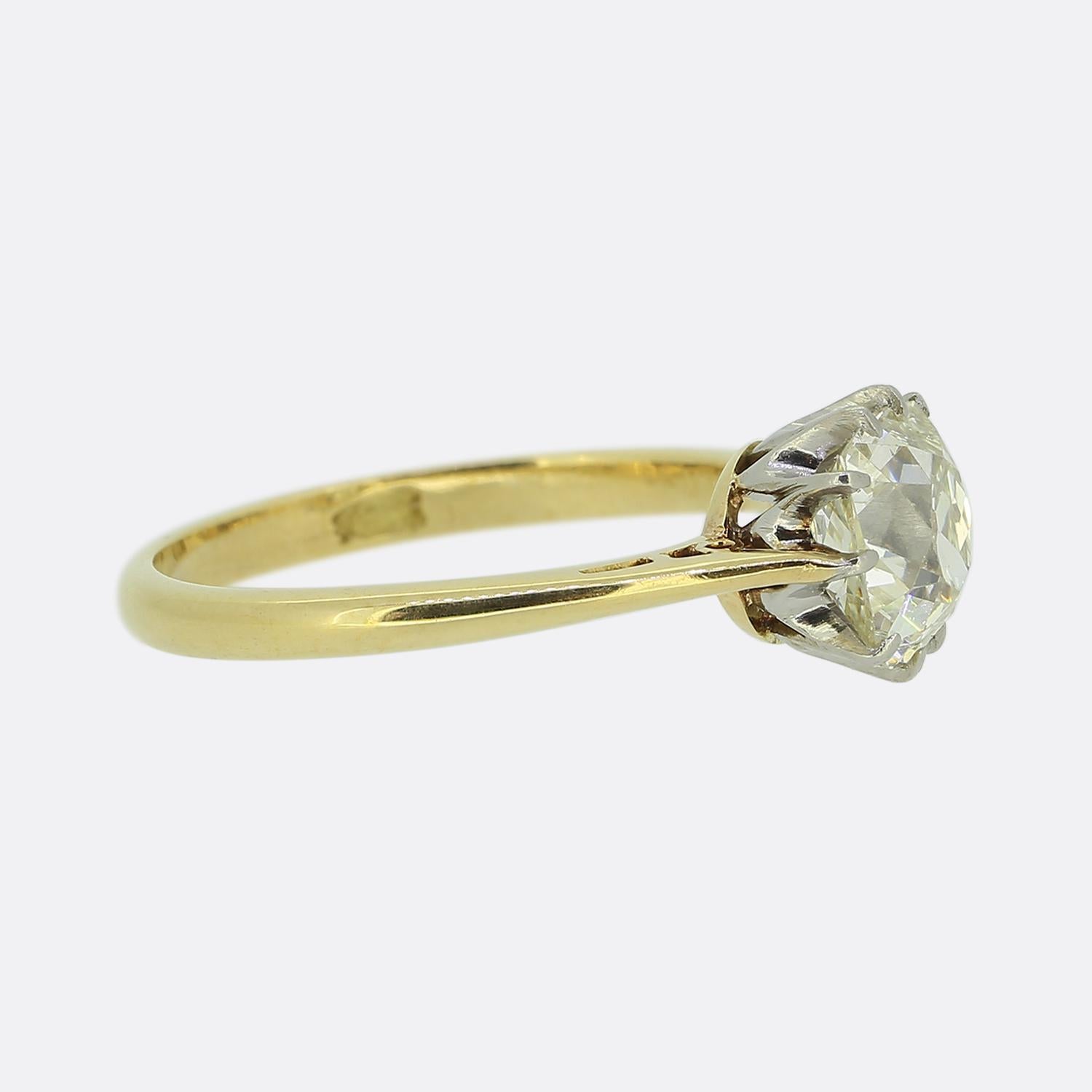 Taglio vecchia miniera Anello antico con solitario di diamanti da 1.25 carati in vendita