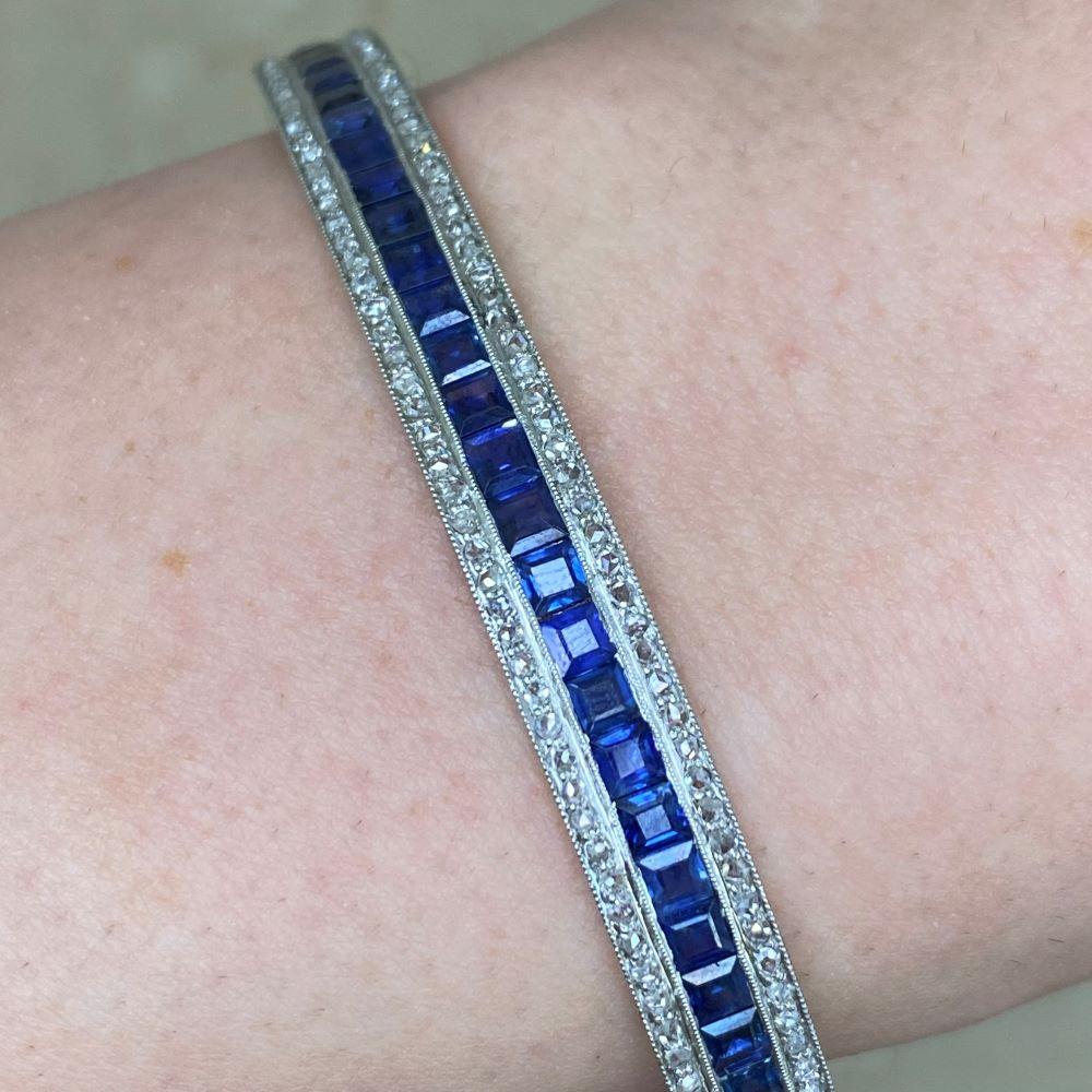 Pulsera antigua de zafiro (aprox. 12,50 quilates) y diamantes (aprox. 1,6 quilates) Eduardiano en venta