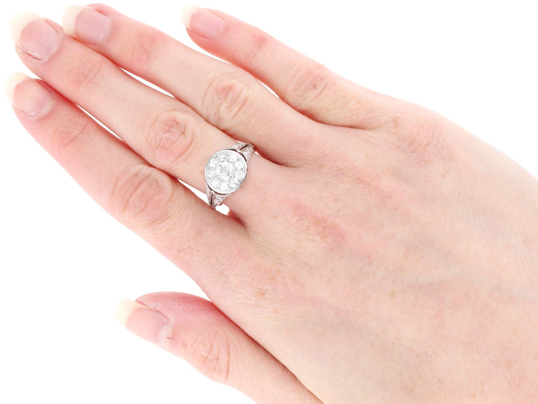 Bague grappe ancienne en or blanc 18 carats et diamants de 1,25 carat, c. 1920 en vente 2