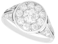 Bague grappe ancienne en or blanc 18 carats et diamants de 1,25 carat, c. 1920