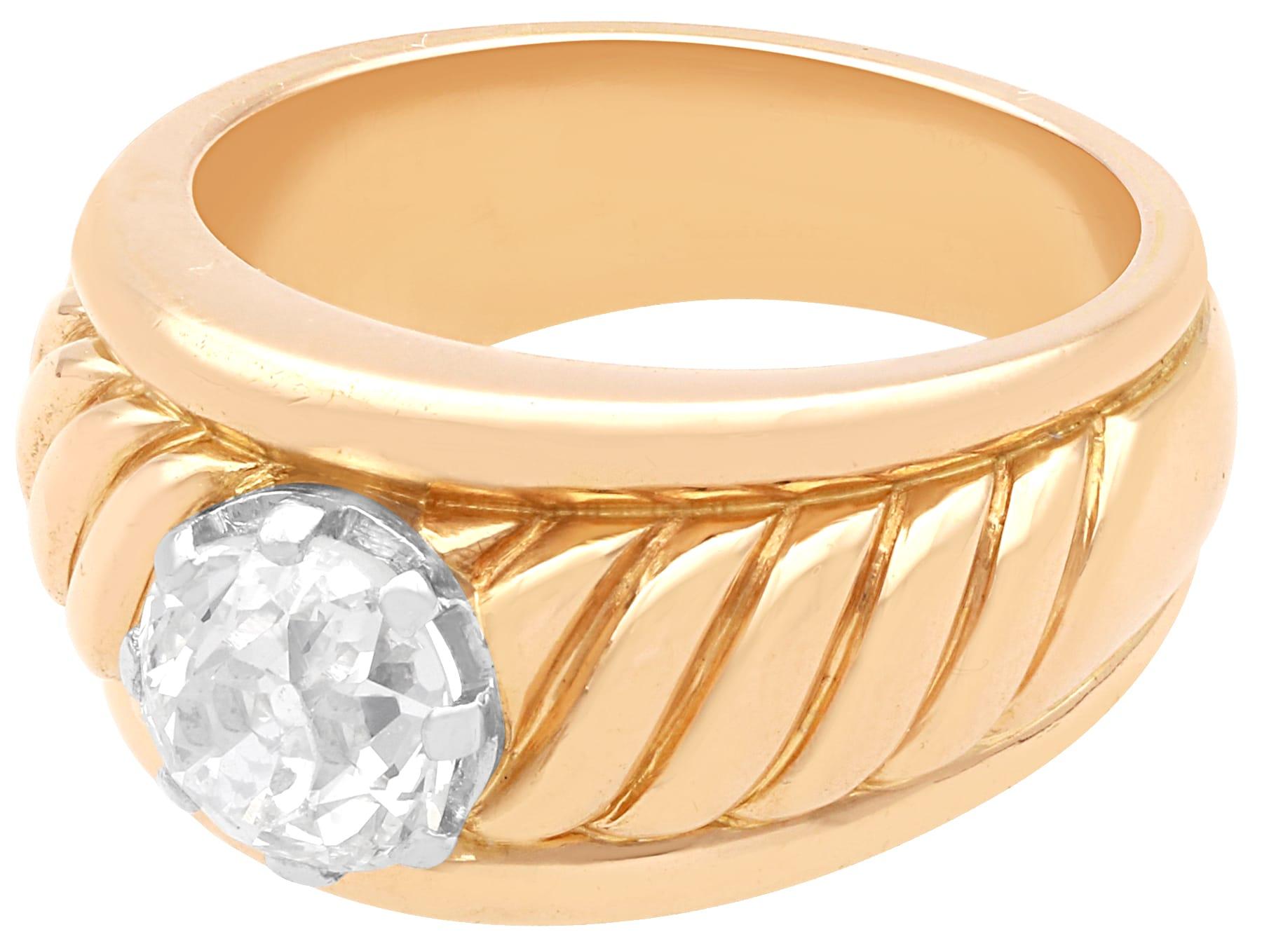 Old European Cut Antique 1.25Ct Diamond and 18k Yellow Gold Engagement Ring Circa 1895 For Sale