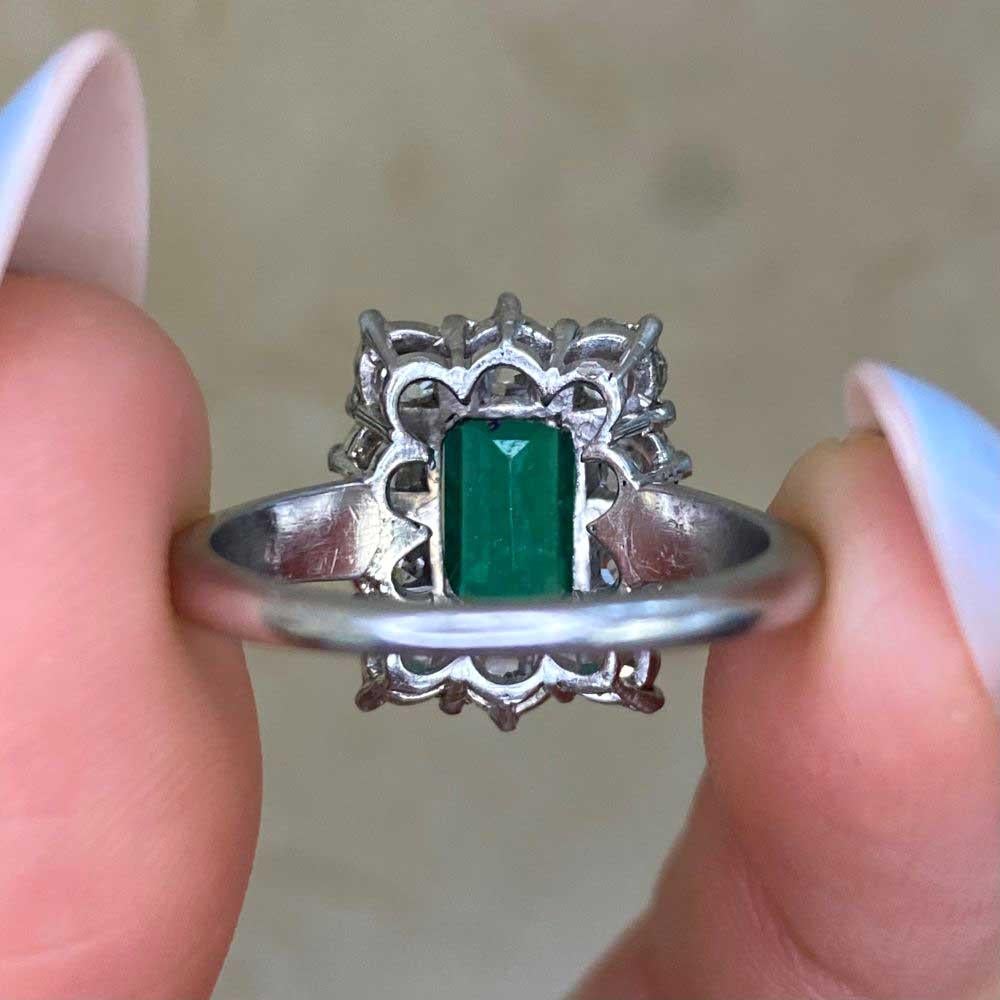 Antique 1.25ct Emerald Cut Natural Colombian Emerald Engagement Ring, Platinum For Sale 6