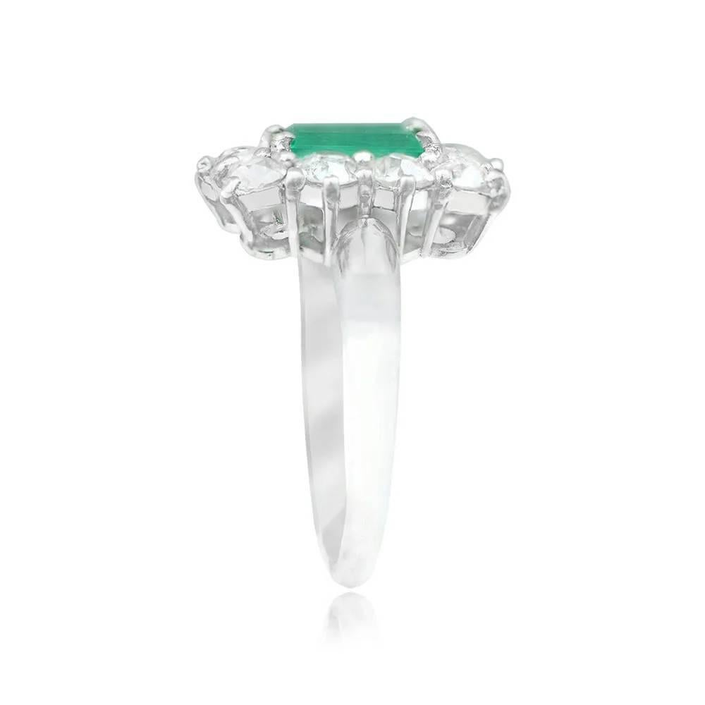 Art Deco Antique 1.25ct Emerald Cut Natural Colombian Emerald Engagement Ring, Platinum For Sale