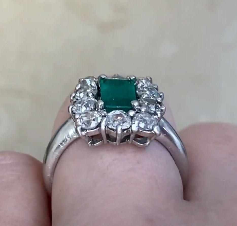 Antique 1.25ct Emerald Cut Natural Colombian Emerald Engagement Ring, Platinum For Sale 3