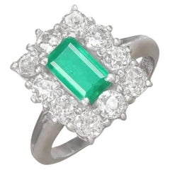 Antique 1.25ct Emerald Cut Natural Colombian Emerald Engagement Ring, Platinum