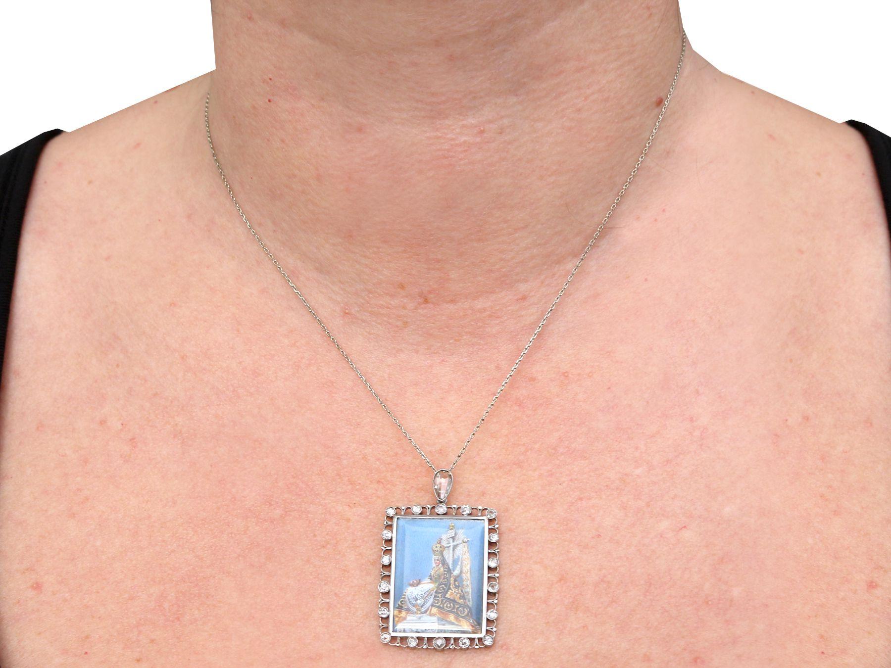 Antique 1.28 Carat Diamond and Enamel Miniature Portrait Pendant in Platinum For Sale 2
