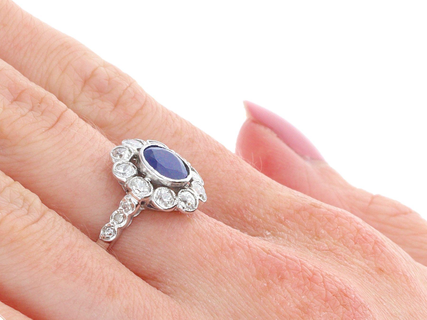 Antique 1.28 Carat Sapphire and 1.20 Carat Diamond White Gold Cluster Ring For Sale 2