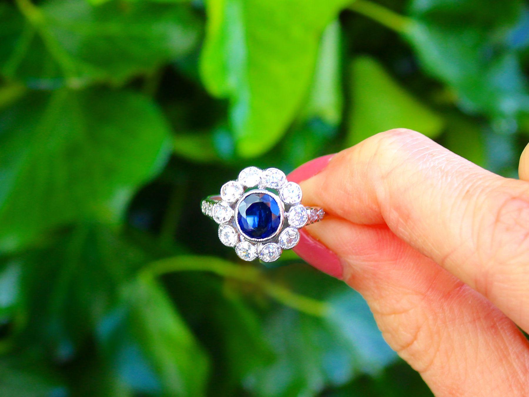 A stunning, fine and impressive 1.28 carat sapphire and 1.20 carat diamond, 18k white gold cocktail ring; part of our diverse antique jewelry and estate jewelry collections.

This fine and impressive 1920s white gold sapphire diamond ring has been