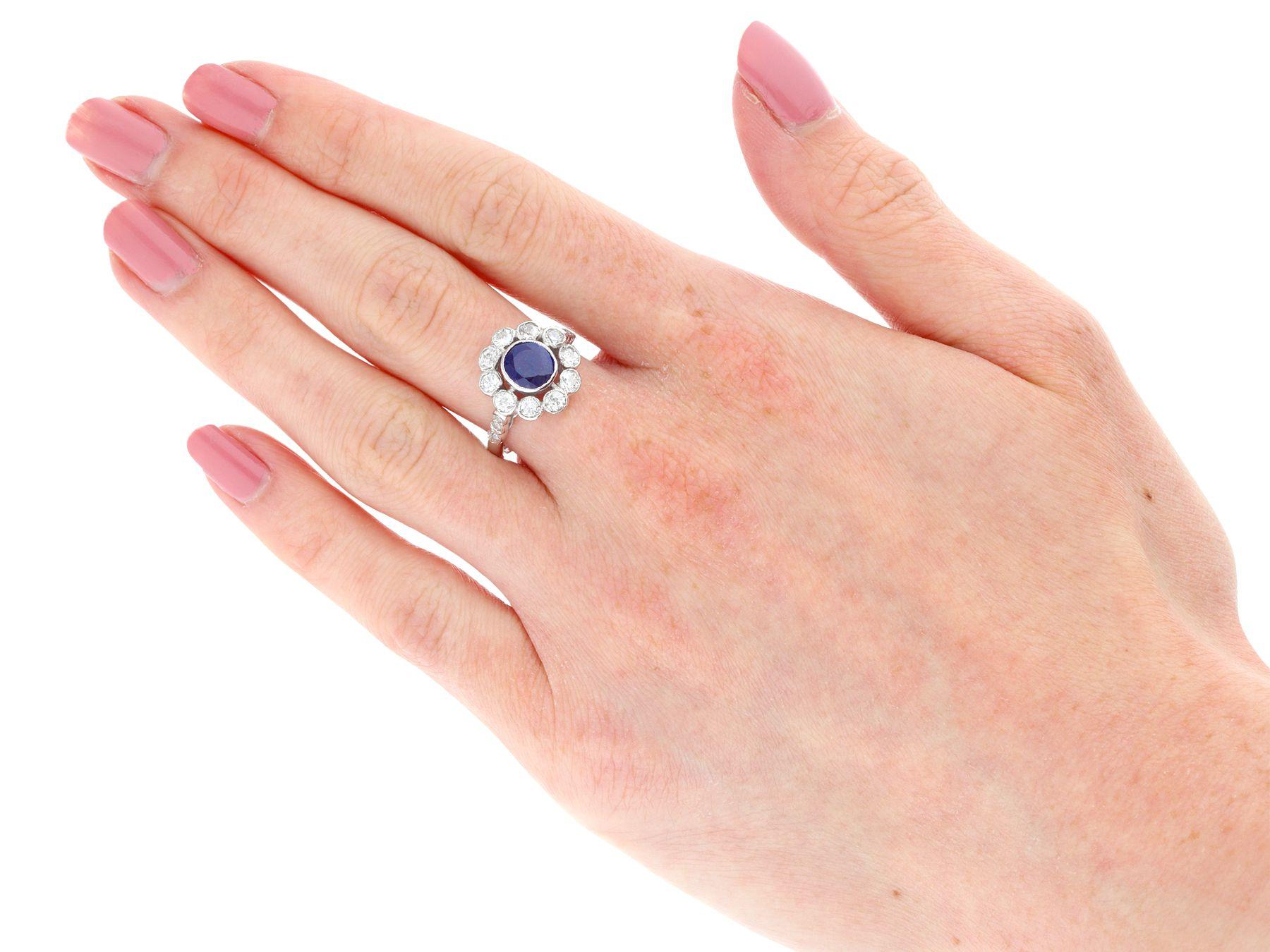 Antique 1.28 Carat Sapphire and 1.20 Carat Diamond White Gold Cluster Ring For Sale 1