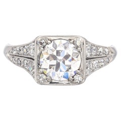 Bague jonc ancienne en platine avec diamants 1,28 carat TCW, taille 5
