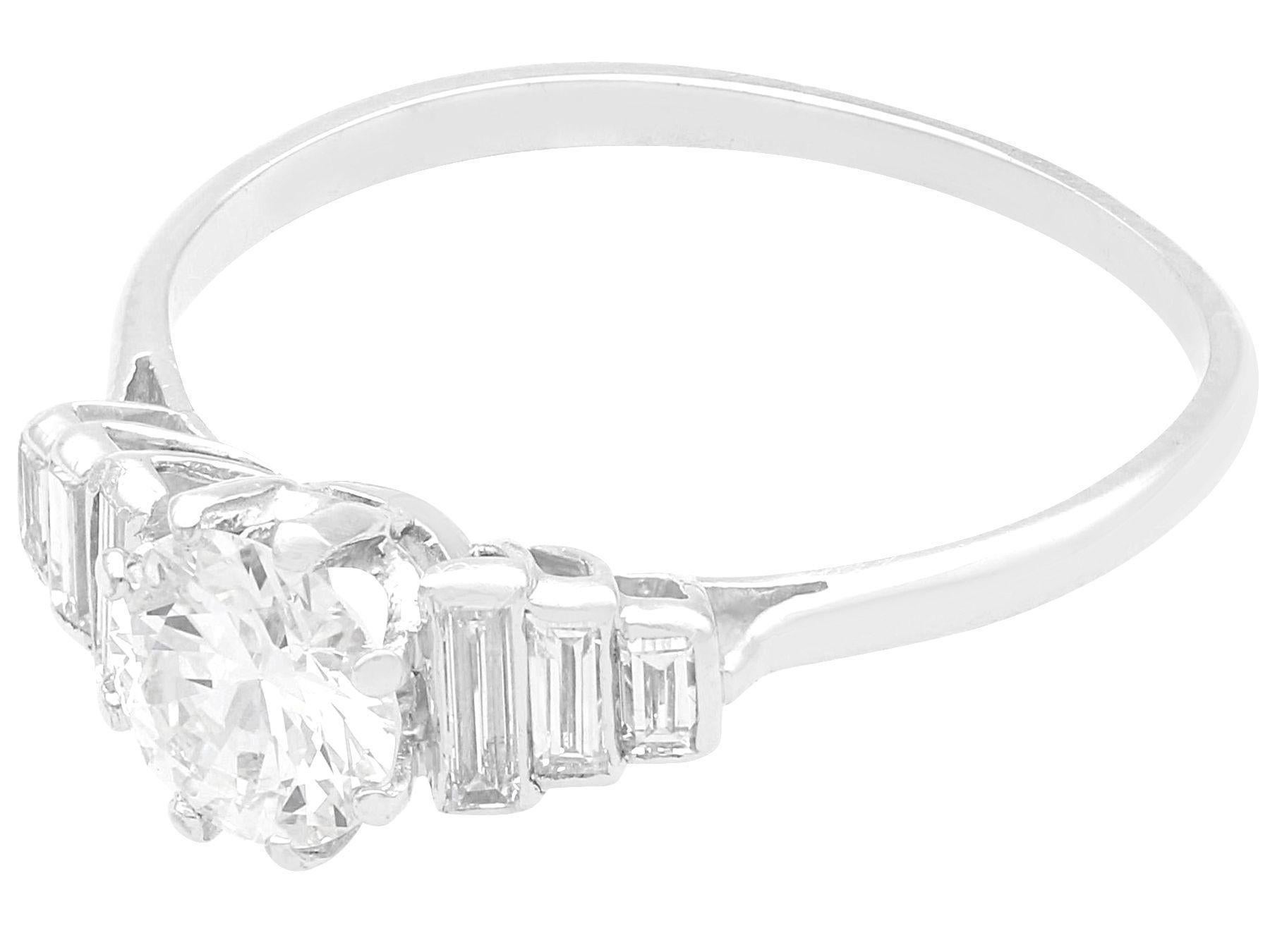Round Cut Antique 1.28 Carat Diamond and Platinum Solitaire Ring Art Deco, circa 1935 For Sale