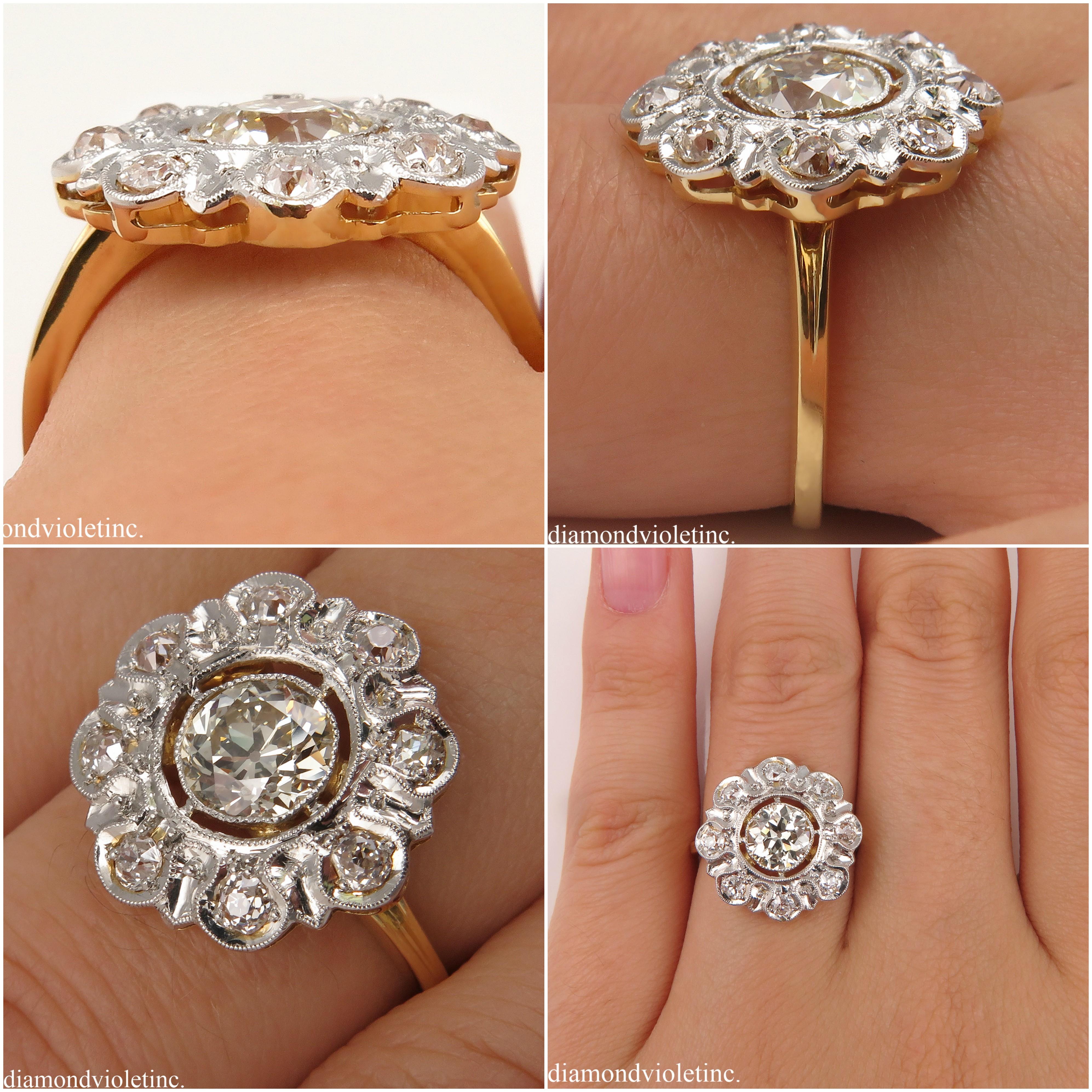 Antique 1.28 Carat Old European Diamond Wedding Yellow Gold Ring EGL USA 6