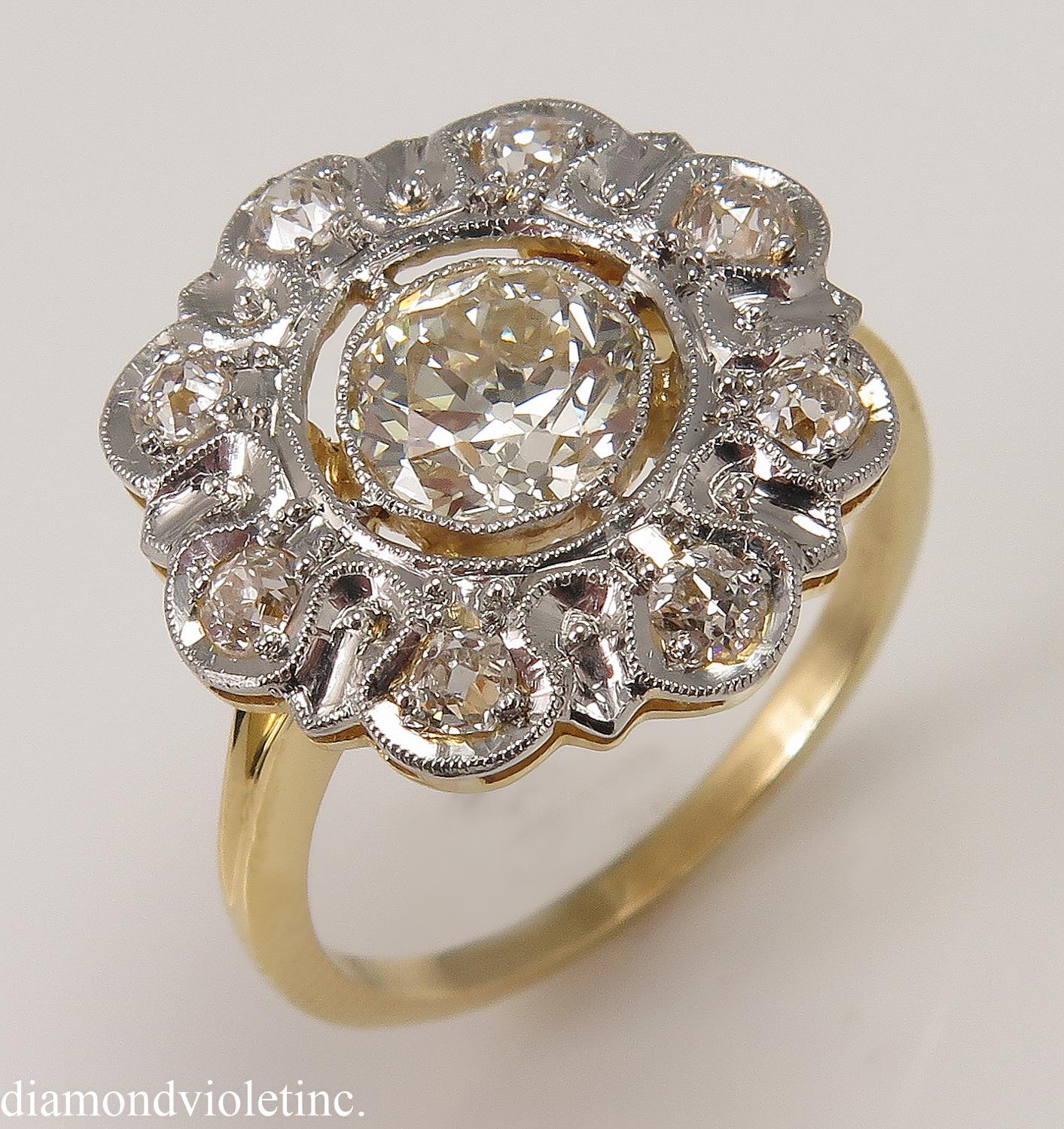 Edwardian Antique 1.28 Carat Old European Diamond Wedding Yellow Gold Ring EGL USA