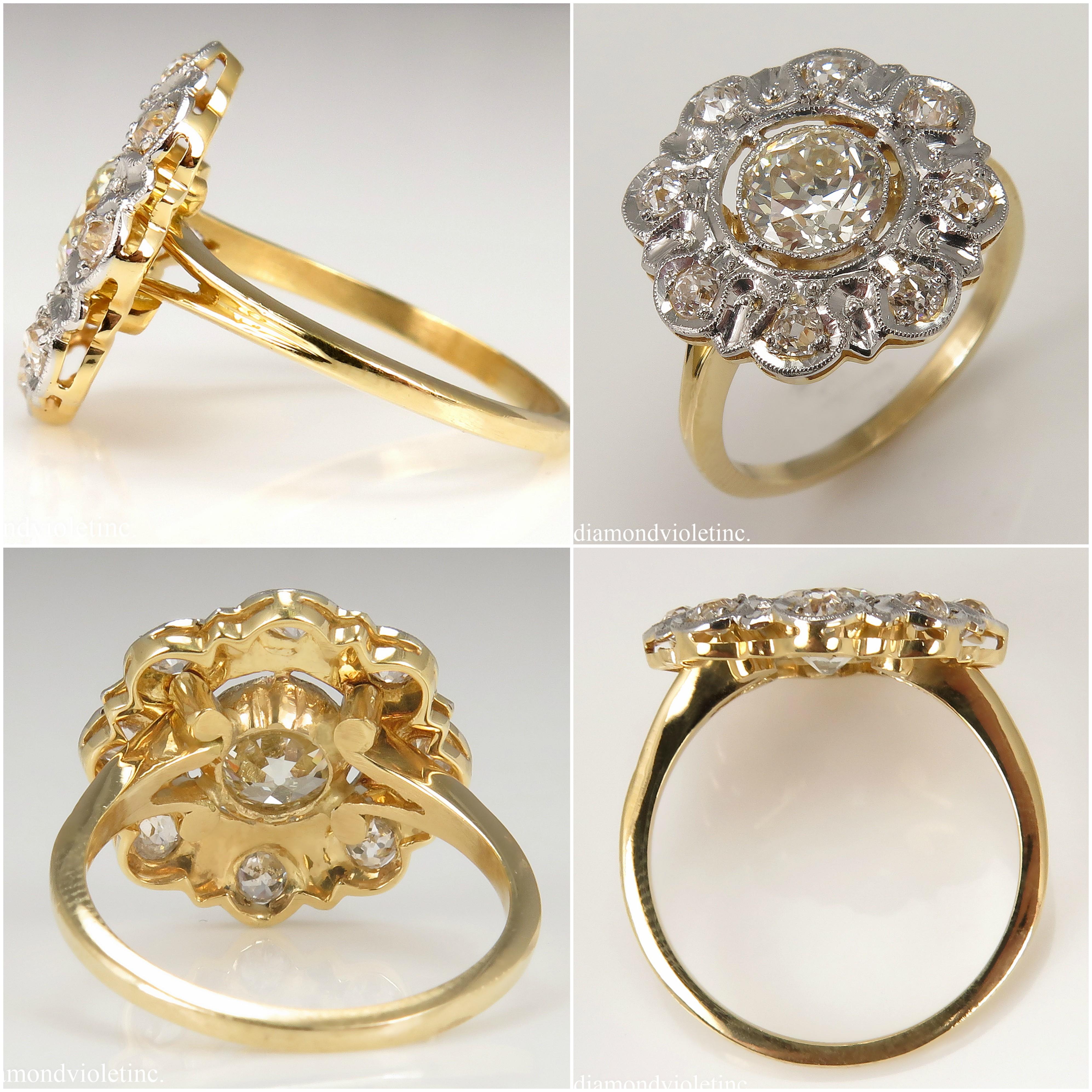 Old European Cut Antique 1.28 Carat Old European Diamond Wedding Yellow Gold Ring EGL USA