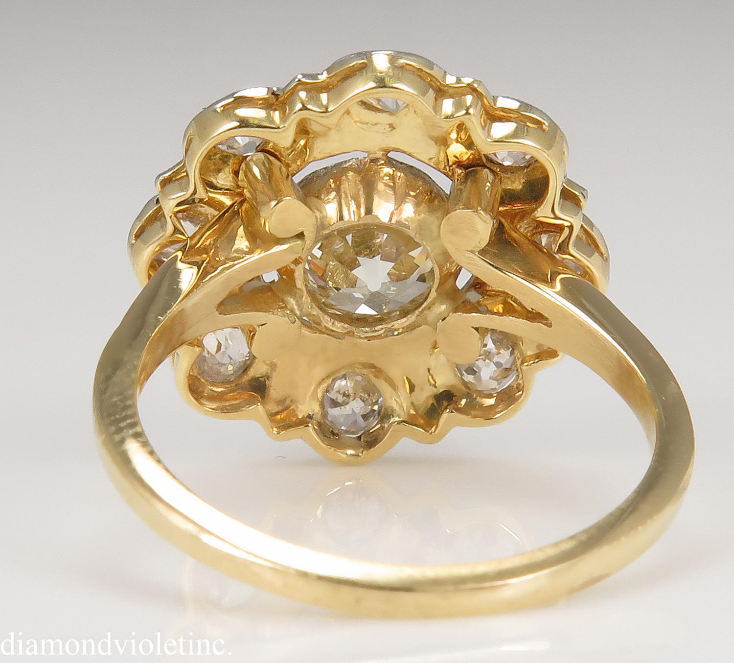 Women's Antique 1.28 Carat Old European Diamond Wedding Yellow Gold Ring EGL USA