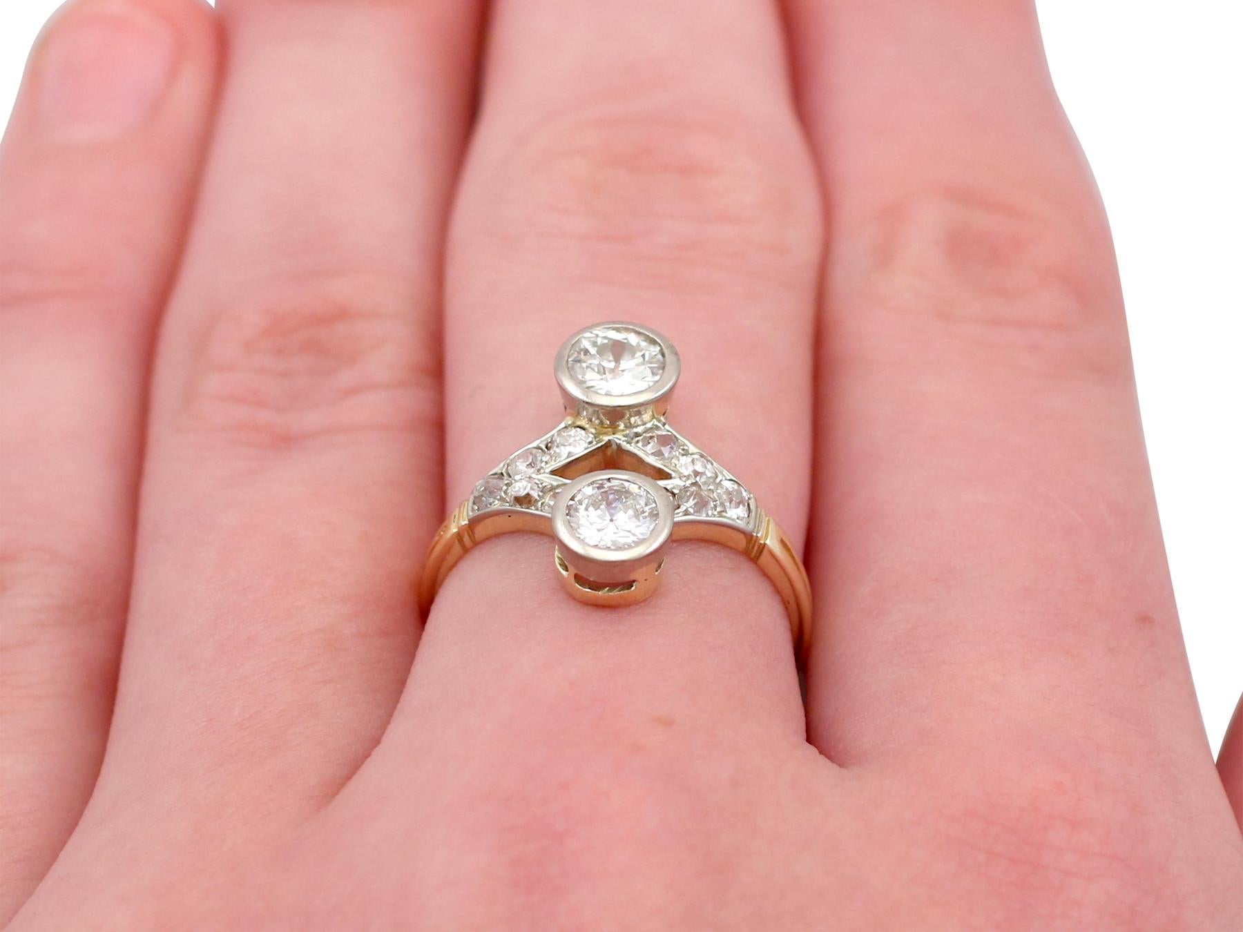 Antique 1.29 Carat Diamond and Yellow Gold Cocktail Ring 3