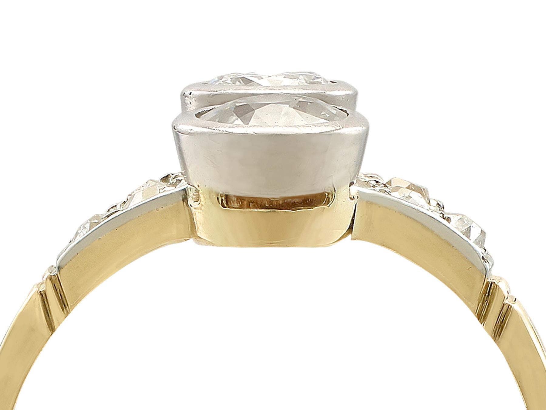An impressive antique 1.29 carat diamond and 15 karat yellow gold, 18 karat white gold set dress ring; part of our diverse antique jewelry and estate jewelry collections.

This fine and impressive antique diamond dress ring has been crafted in 15k