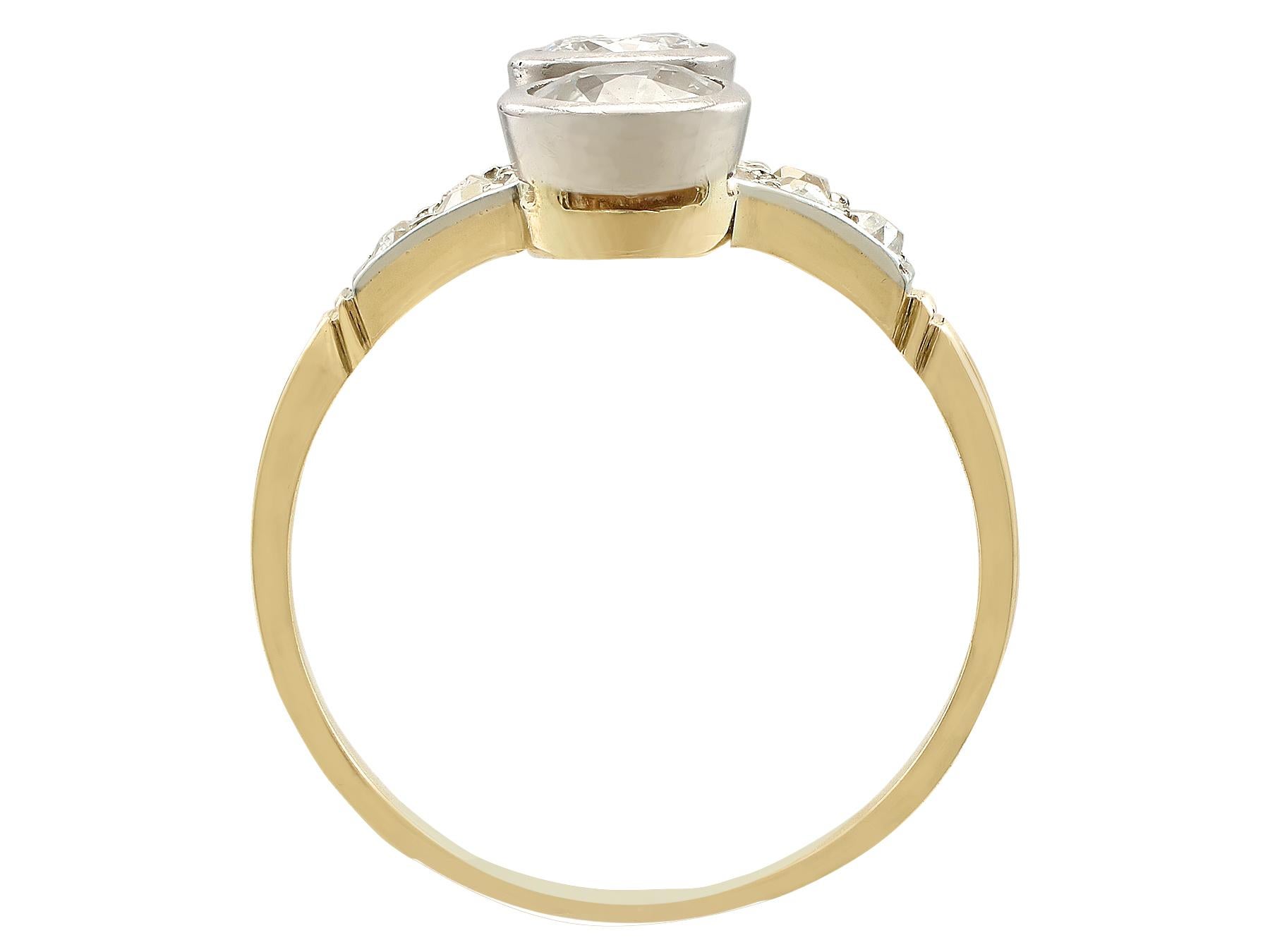 Women's or Men's Antique 1.29 Carat Diamond and Yellow Gold Cocktail Ring
