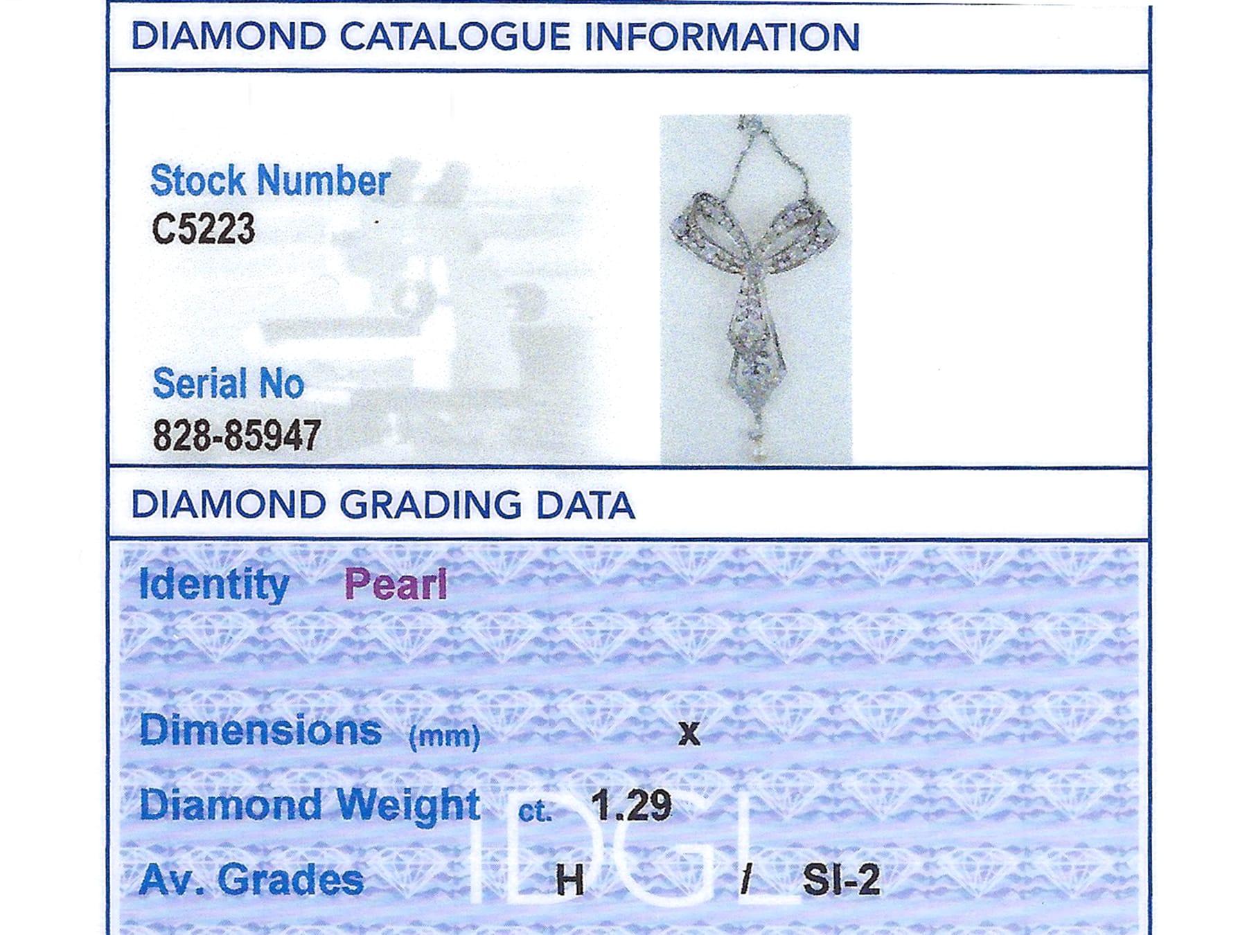 Antique 1.29ct Diamond and Pearl Platinum Bow Pendant, circa 1900 For Sale 4