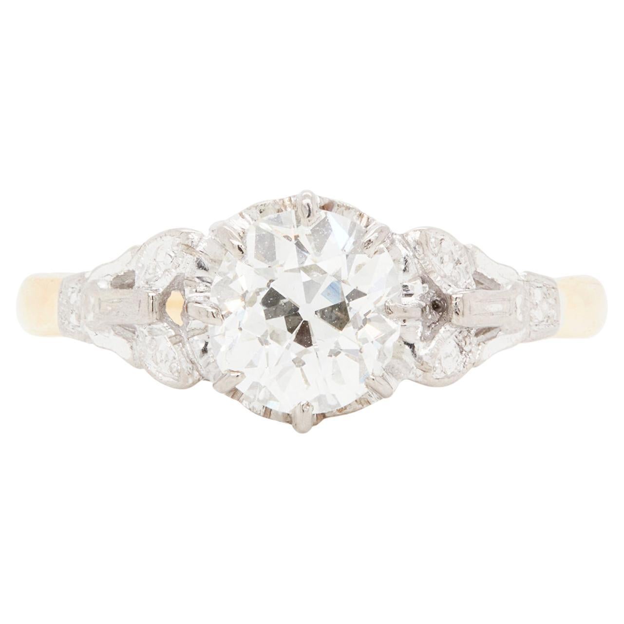 Antique 1.29ct Old Mine Cut Diamond 18 Carat Gold and Platinum Engagement Ring For Sale