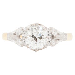 Anillo de compromiso antiguo de oro de 18 quilates y platino con diamantes talla mina antigua de 1,29 ct