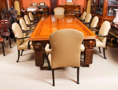 Antique Elizabethan Revival Pollard Oak Dining Table and 10 Chairs, 19th Century