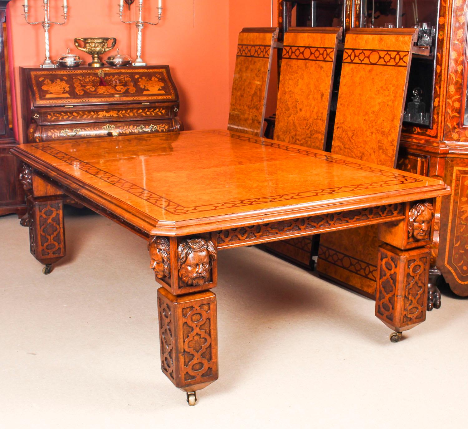 English Antique Elizabethan Revival Pollard Oak Dining Table 19th Century and 14 Chairs For Sale