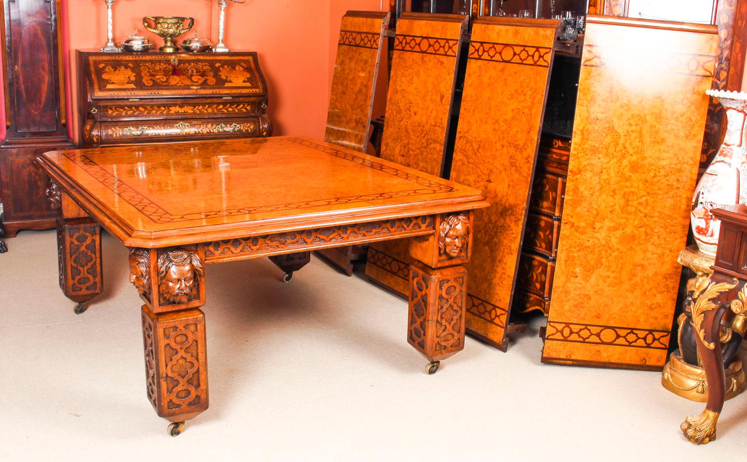 Antique Elizabethan Revival Pollard Oak Dining Table 19th Century and 14 Chairs For Sale 1
