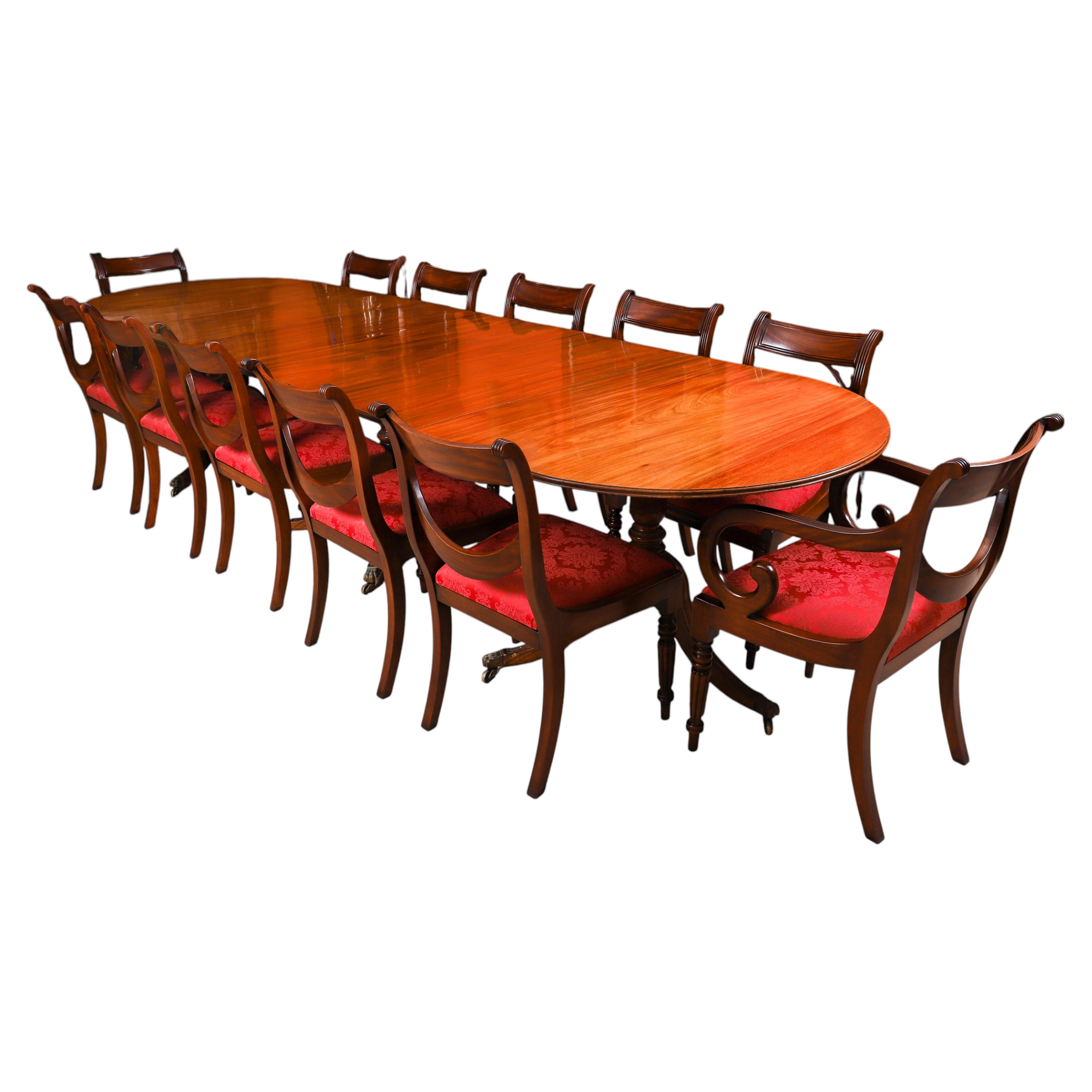Antique 12ft George III Revival Dining Table & 12 Swag Back Chairs 19th Century