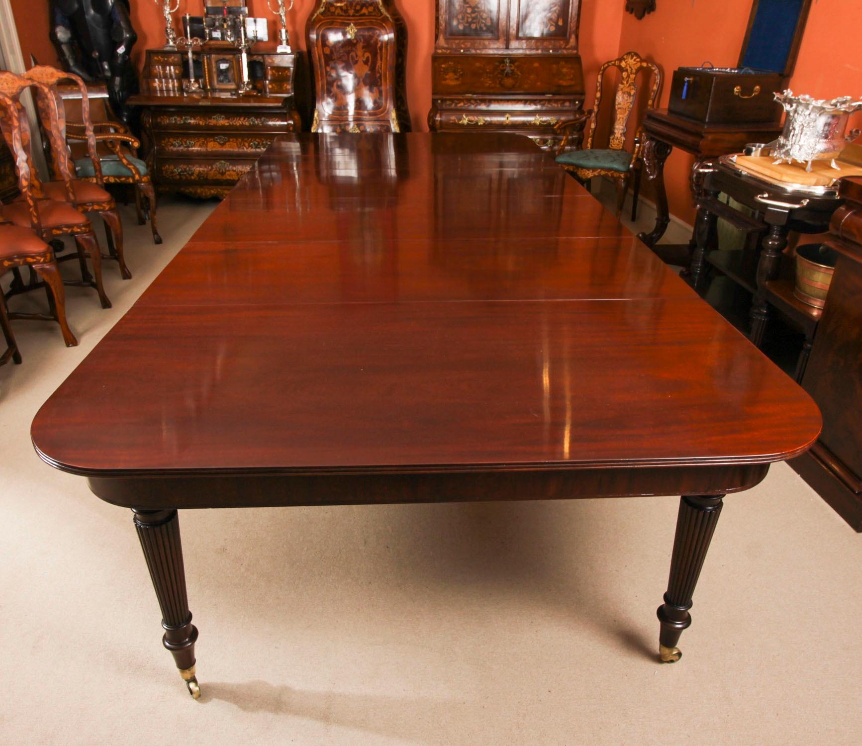 A superior quality George III Imperial Style flame mahogany extending dining table Circa 1810 in date.

Firmly attributed to Gillows and conforming precisely to a design in the Lancashire pattern books dated 1804. See Gillows of Lancaster and