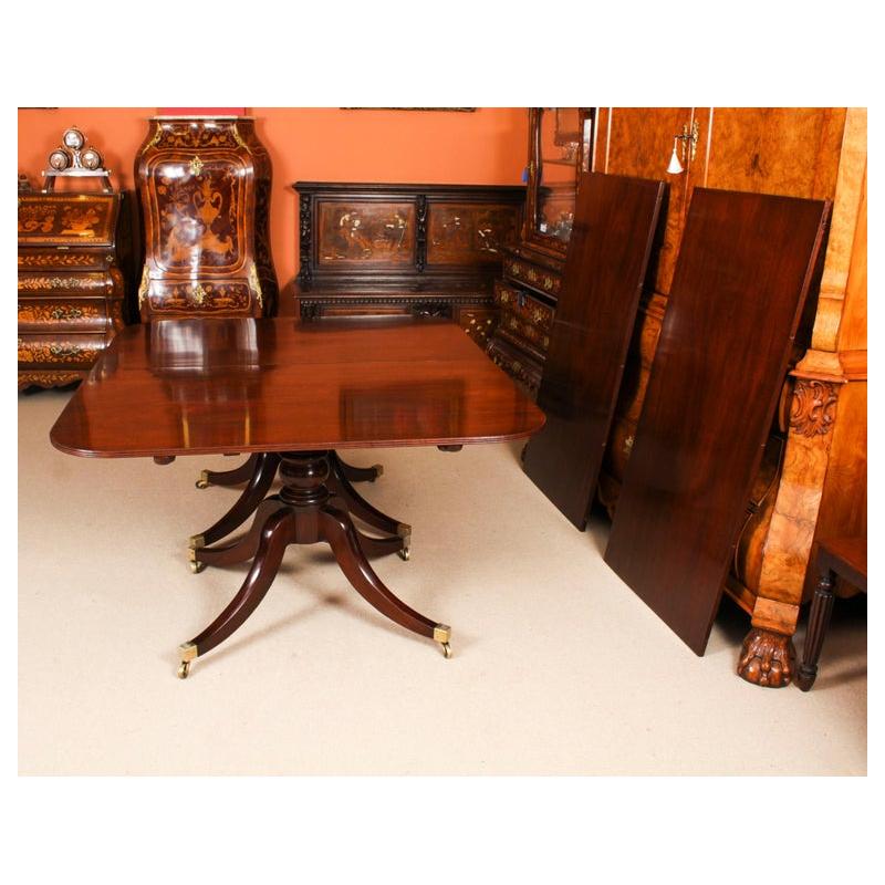 Antique 12ft Regency Mahogany Triple Pillar Dining Table 19th Century 7