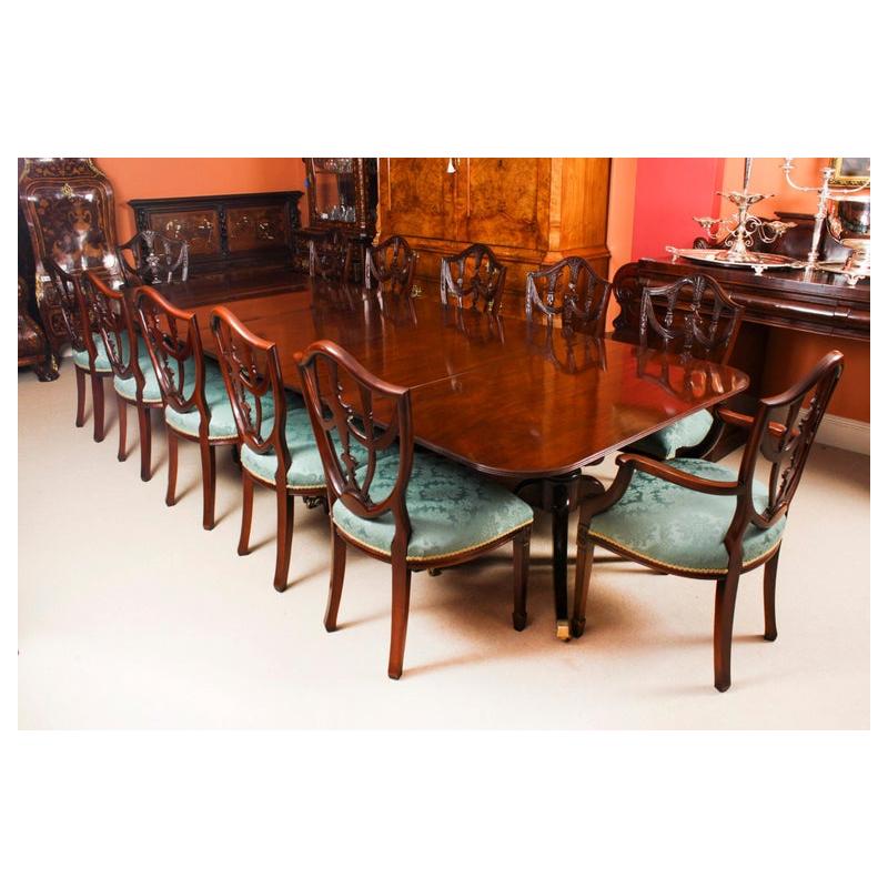 Antique 12ft Regency Mahogany Triple Pillar Dining Table 19th Century 12